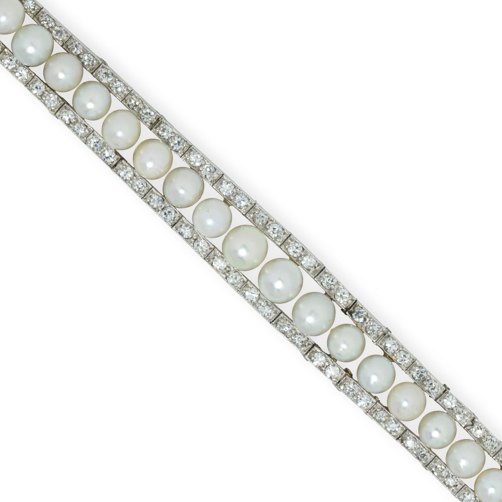 Édouardien Bracelet édouardien en perles naturelles et diamants en vente