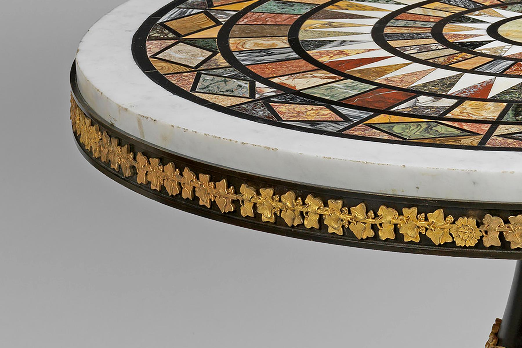Patinated Fine Empire Gilt-Bronze Circular Centre Table with Inlaid Specimen Marble Top For Sale