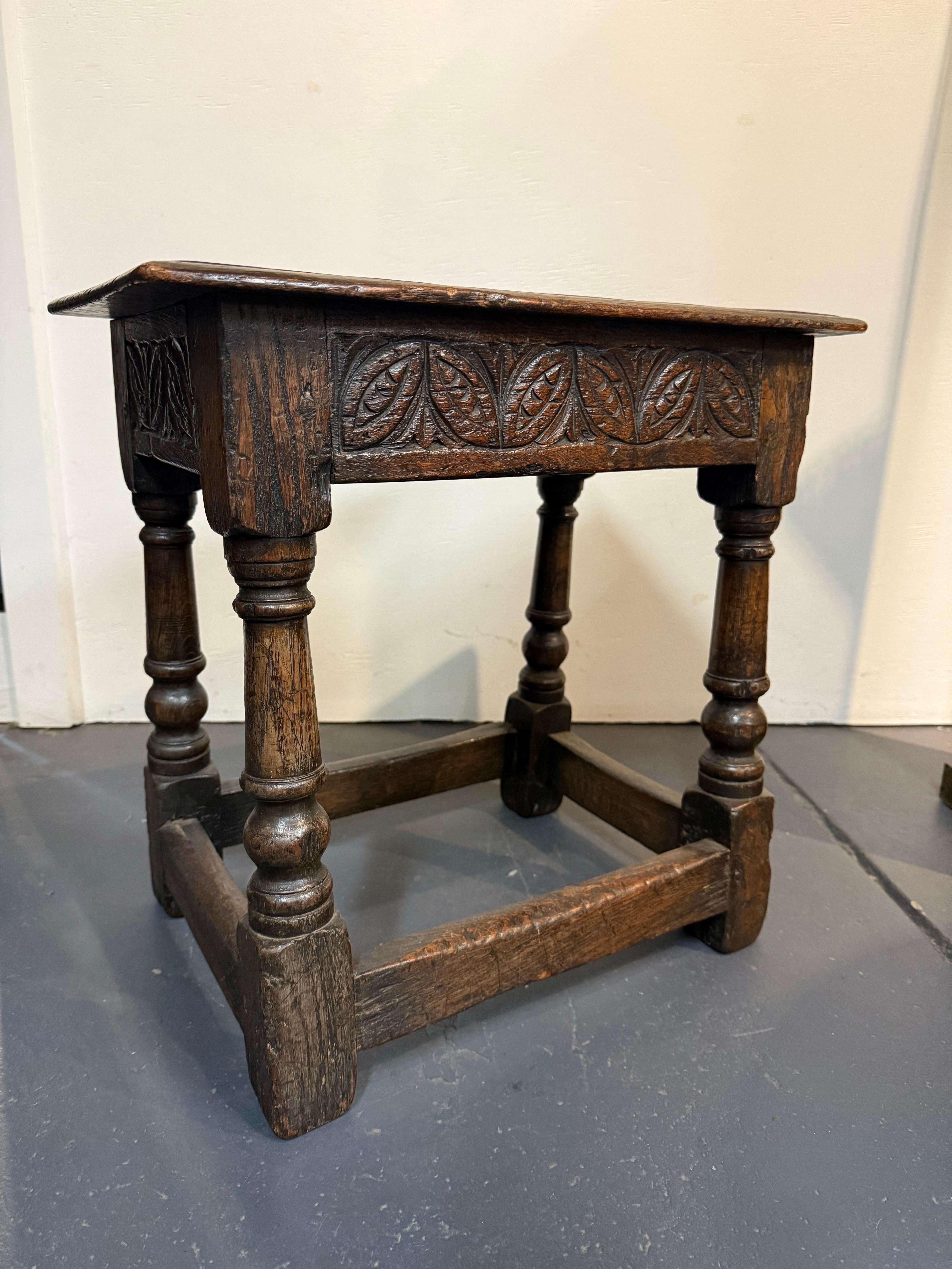 Tabouret en chêne anglais, XVIIIe siècle
avec décorations florales sculptées

Provenance : Collection privée de l'ancienne Victoria.

Dimensions :
Hauteur : 44 cm.
Largeur : 45 cm.
Profondeur : 28cm.