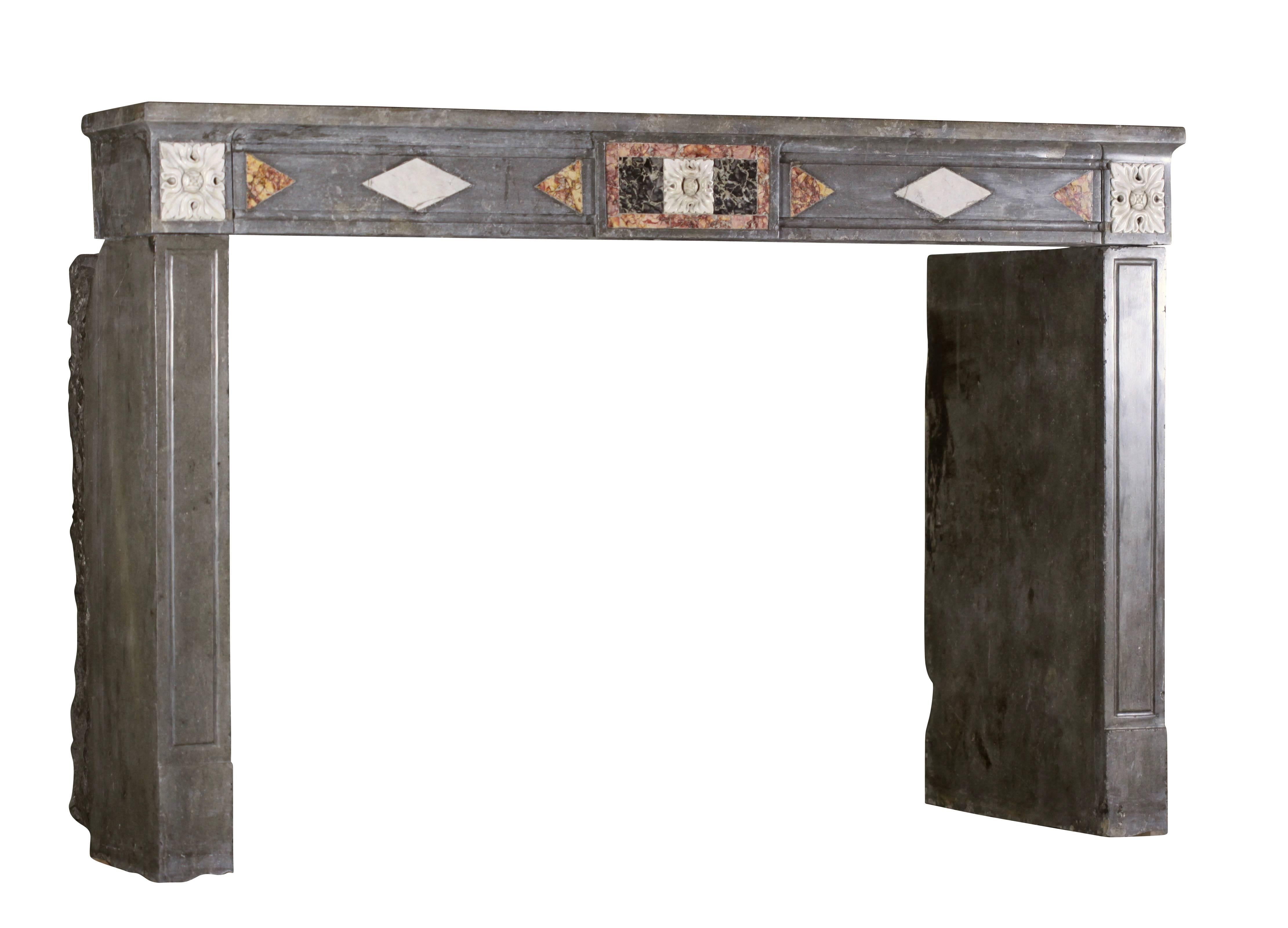 Fine European Rustic Antique Fireplace Surround with Marble Inlays For Sale 2