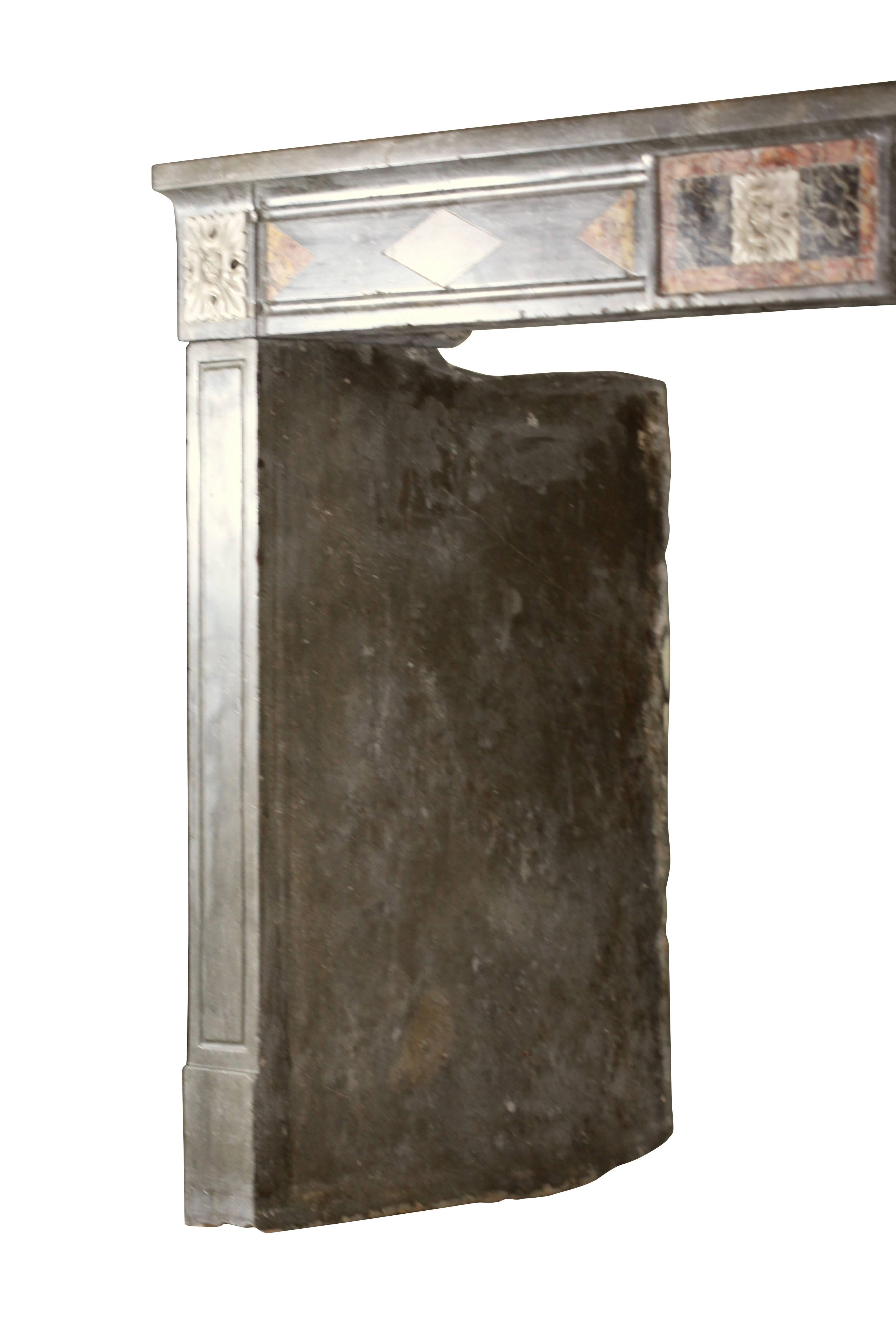 Italian Fine European Rustic Antique Fireplace Surround with Marble Inlays For Sale