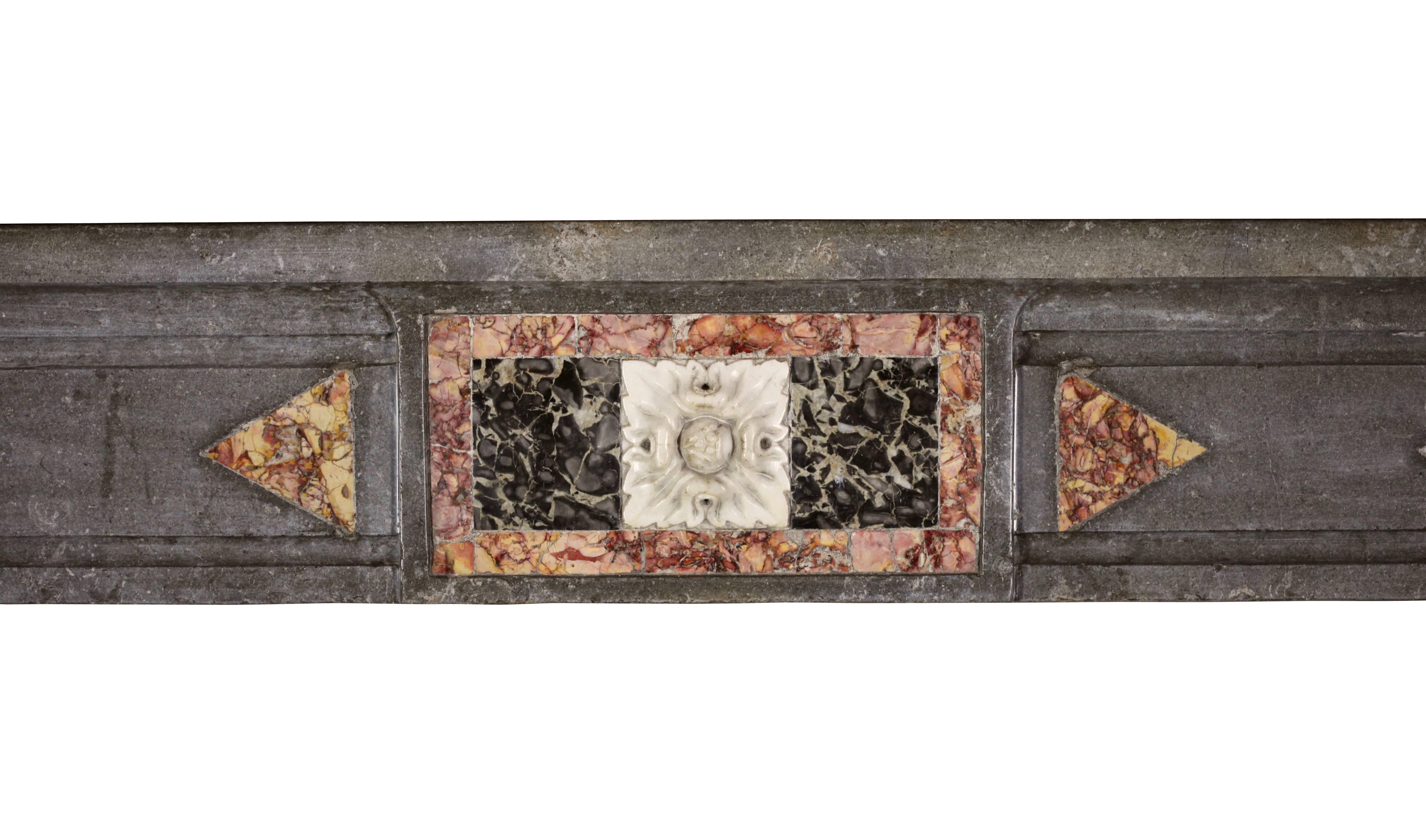 18th Century and Earlier Fine European Rustic Antique Fireplace Surround with Marble Inlays For Sale