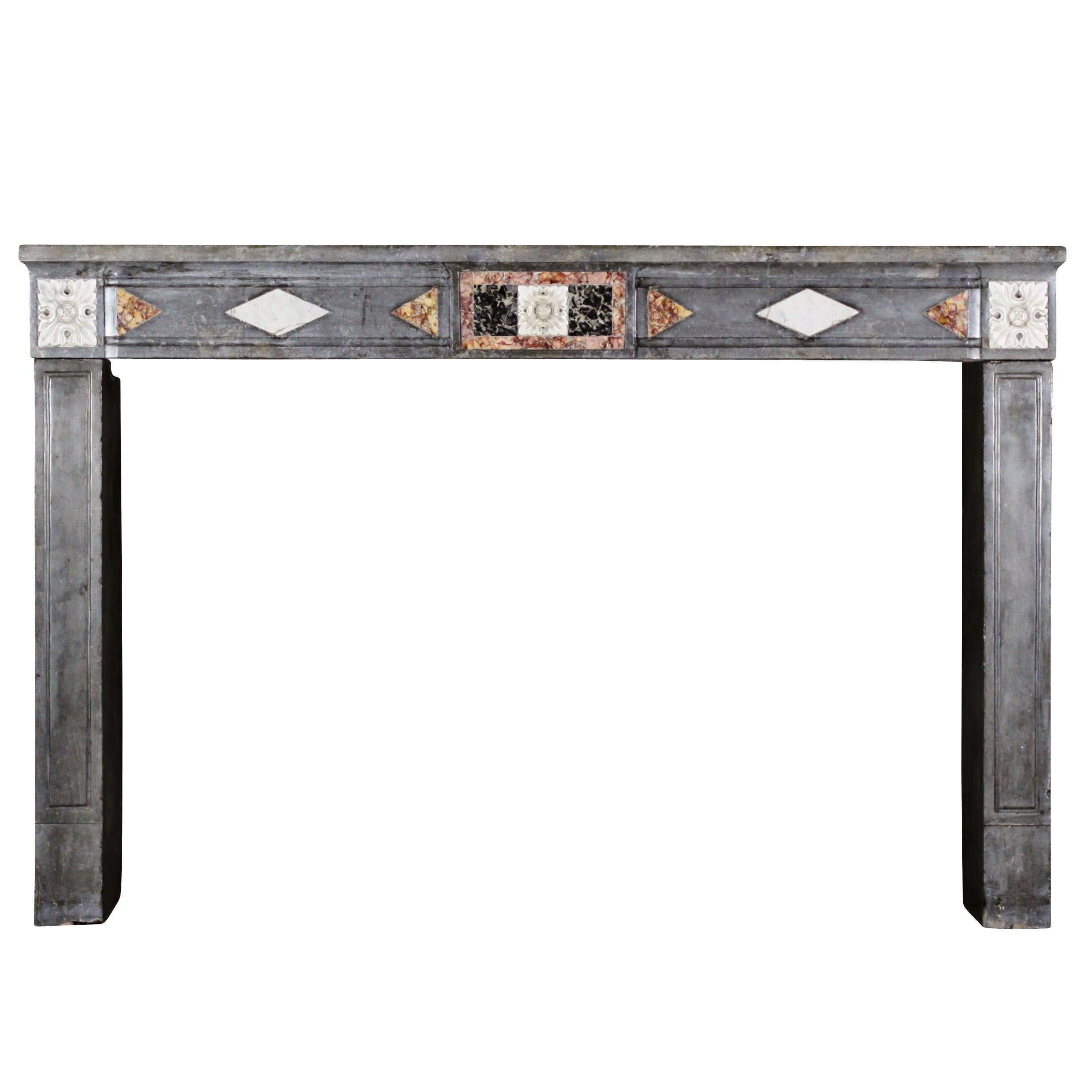 Fine European Rustic Antique Fireplace Surround with Marble Inlays For Sale