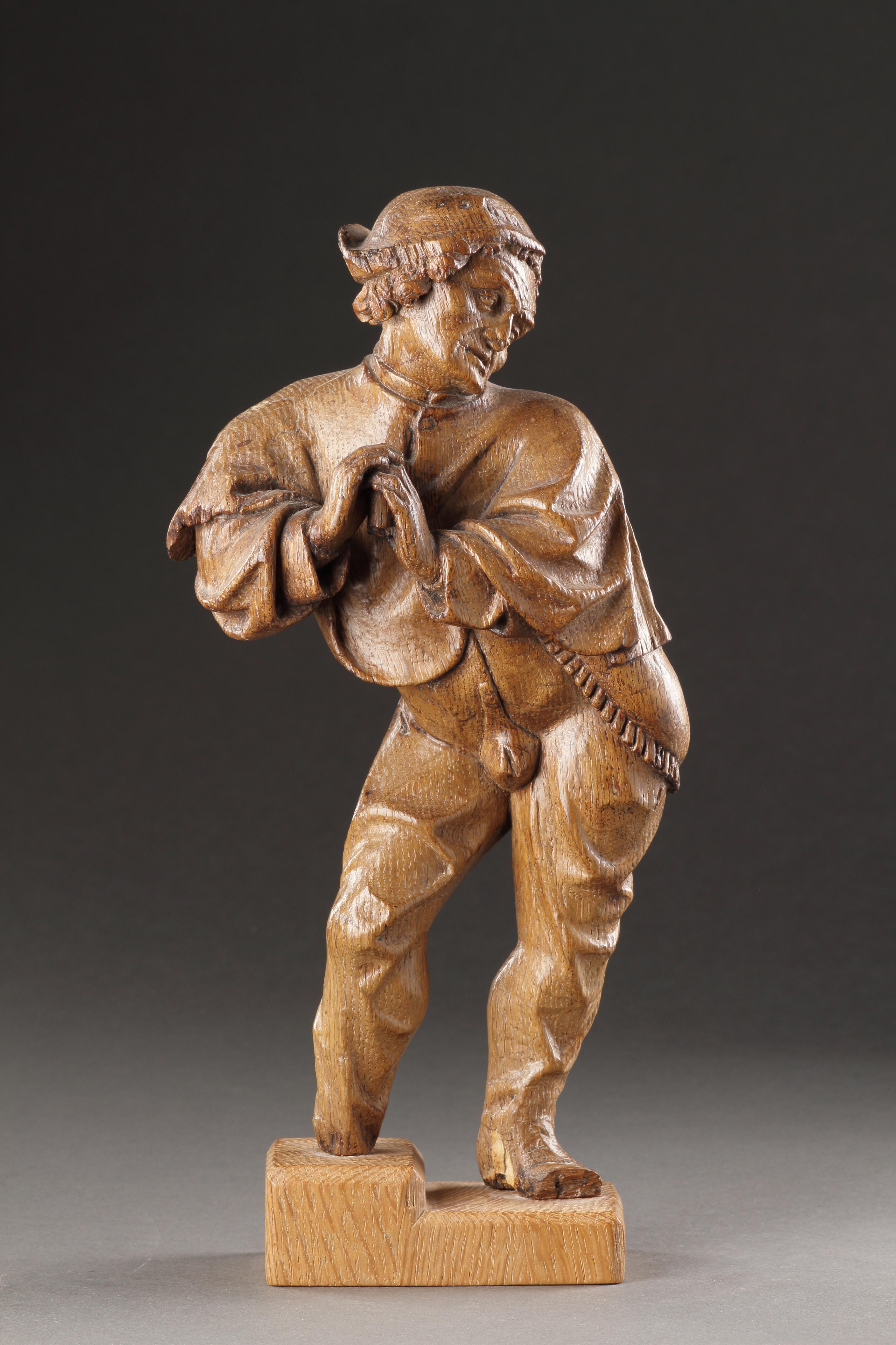 A Fine Flemish Carved Figure of a Man
Attributed to Henrick Douverman (c. 1480 - 1543) (sometimes known as Heinrich Douwermann)
Wood (oak)
Flemish
Early 16th Century

SIZE: 28cm high - 11 ins high

Henrick Douverman worked in Kalkar, in the Lower