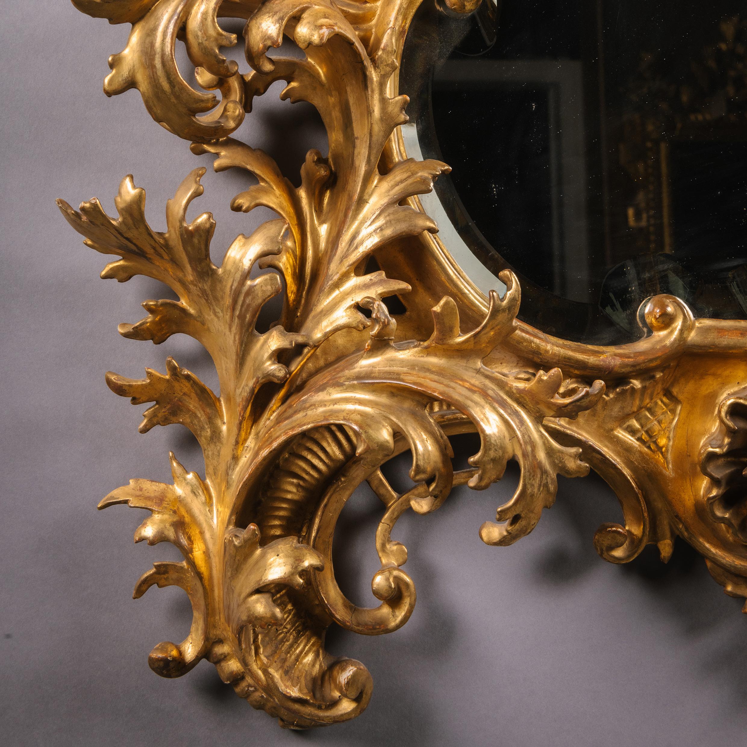 Rococo Miroir en bois sculpté et doré de Florentine en vente