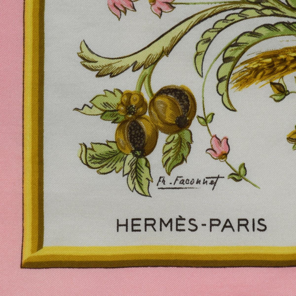 Ein feines gerahmtes Hermès 90 Seidenquadrat von Cerès, von Françoise Faconett, um 1967, die Göttin der Fruchtbarkeit mit einem Mosaik Torso und Kopf, ihre Arme und Beine als Garben von Getreide, die von Vögeln genossen werden, alle unter den