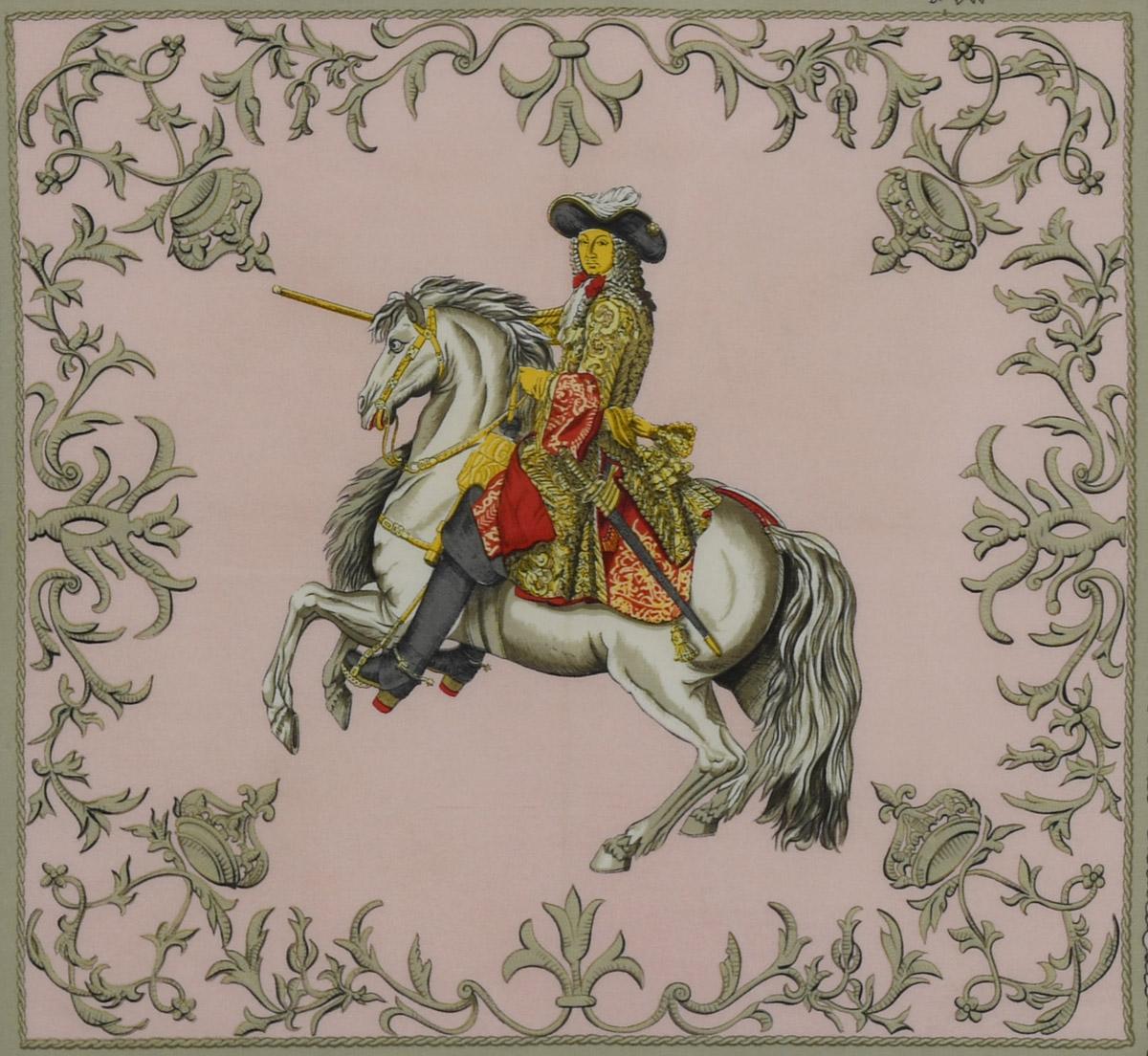 A fine framed Hermès 90 silk square of Ludvicus Magnus (Louis XIV) In Good Condition For Sale In Lymington, Hampshire