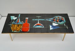 A Fine French 1950's Brass Base and Ceramic Top Coffee Table by Denisco