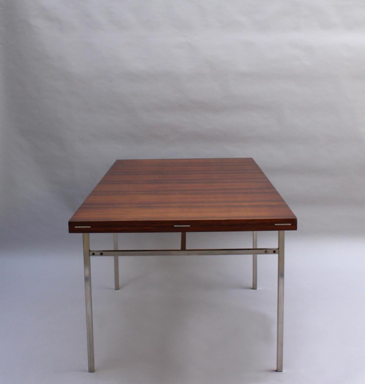 Nickel Fine French 1950s Extendable Chrome and Rosewood Table by Alain Richard For Sale