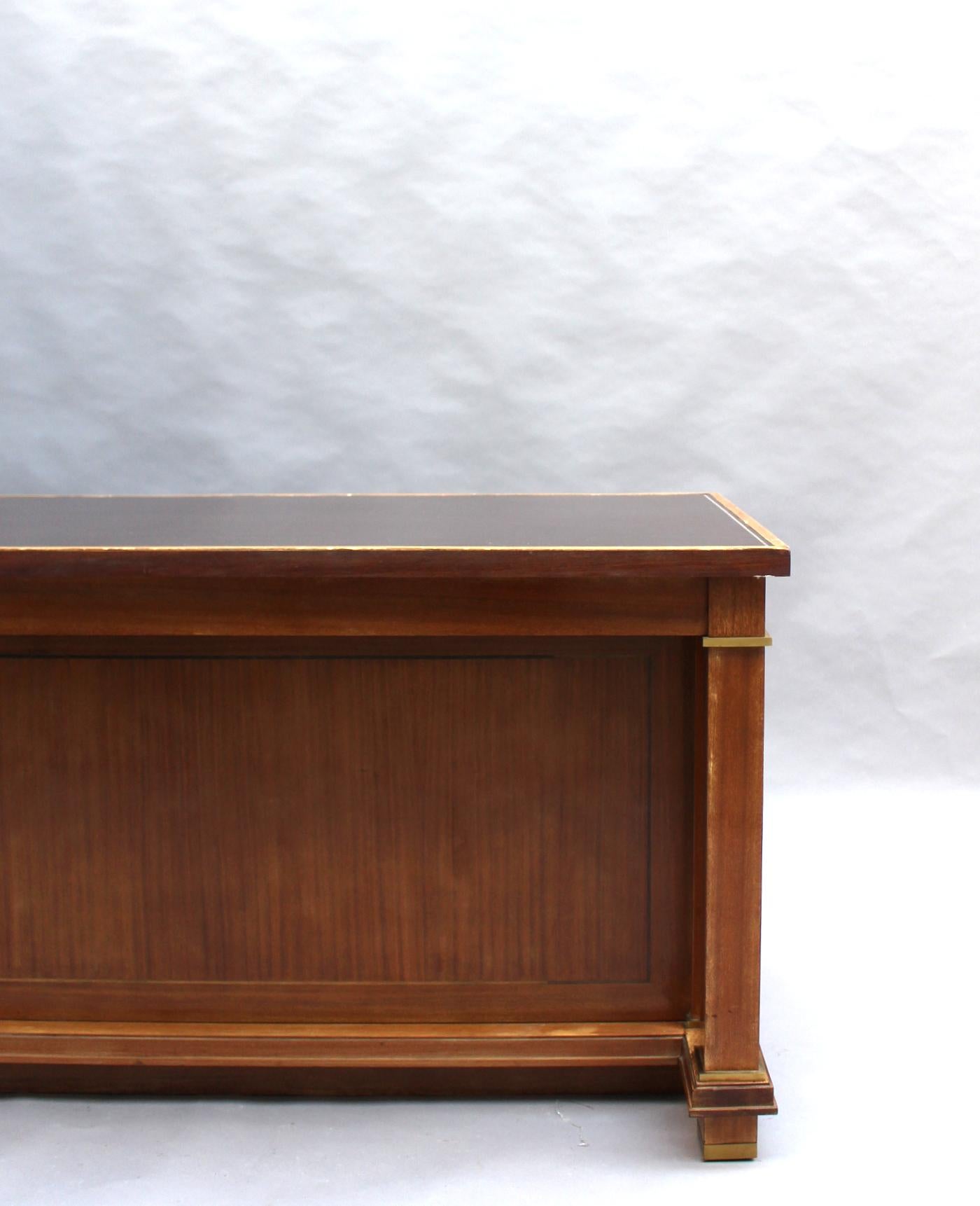 Fine French 1950's Rectangular Mahogany Desk by Jacques Adnet (2 available) For Sale 2