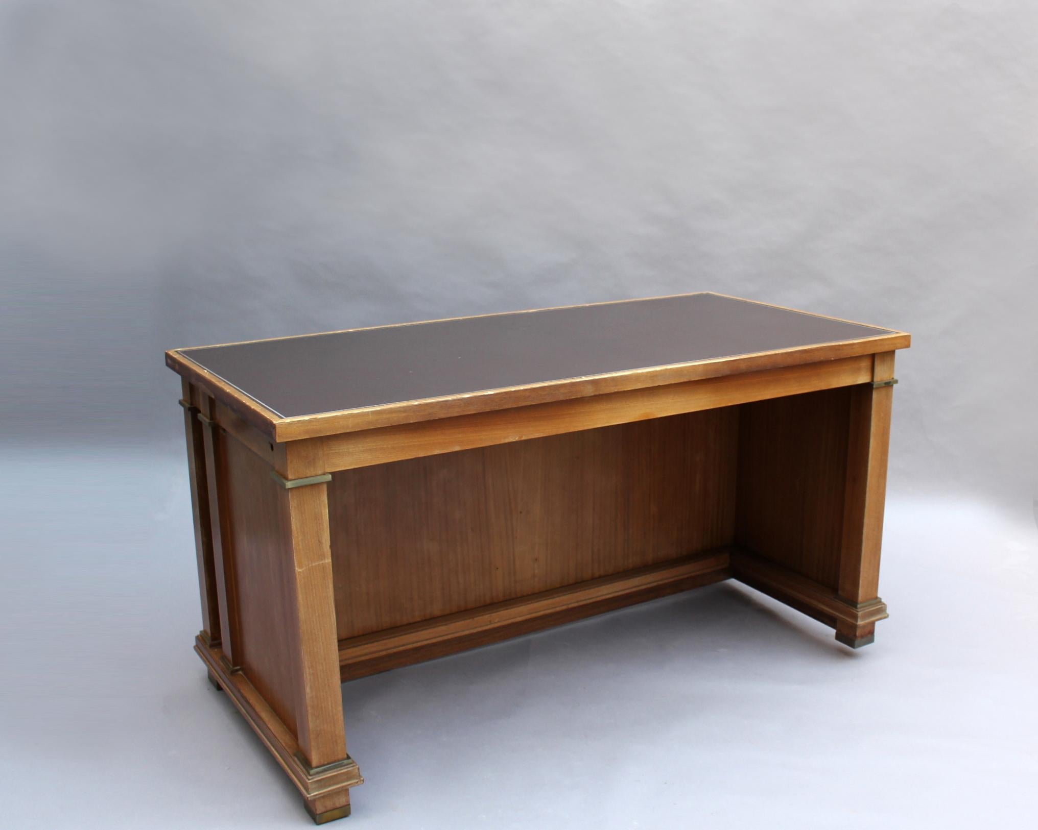 Mid-Century Modern Fine French 1950's Rectangular Mahogany Desk by Jacques Adnet (2 available) For Sale