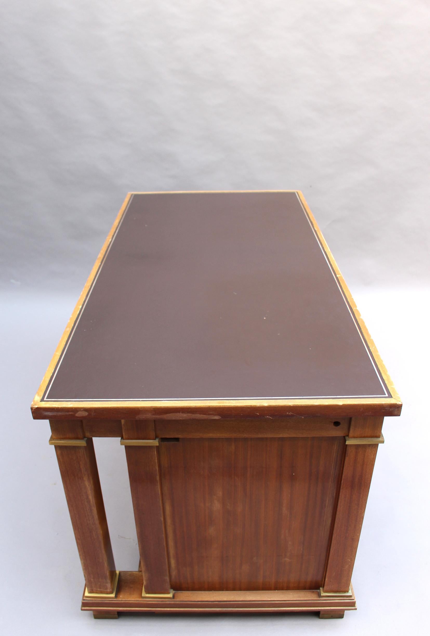 Bronze Fine French 1950's Rectangular Mahogany Desk by Jacques Adnet (2 available) For Sale