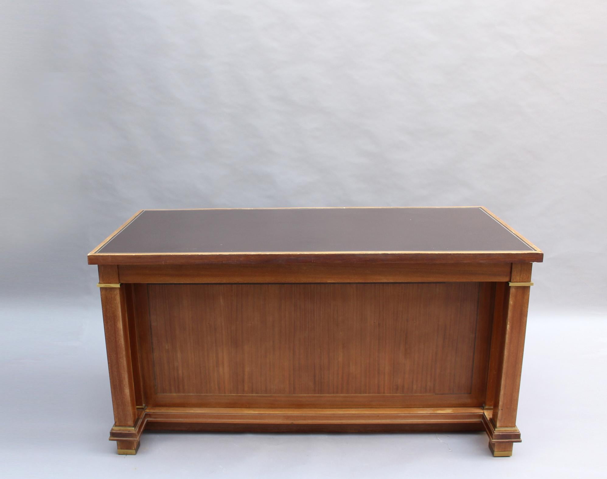 Fine French 1950's Rectangular Mahogany Desk by Jacques Adnet (2 available) For Sale 1
