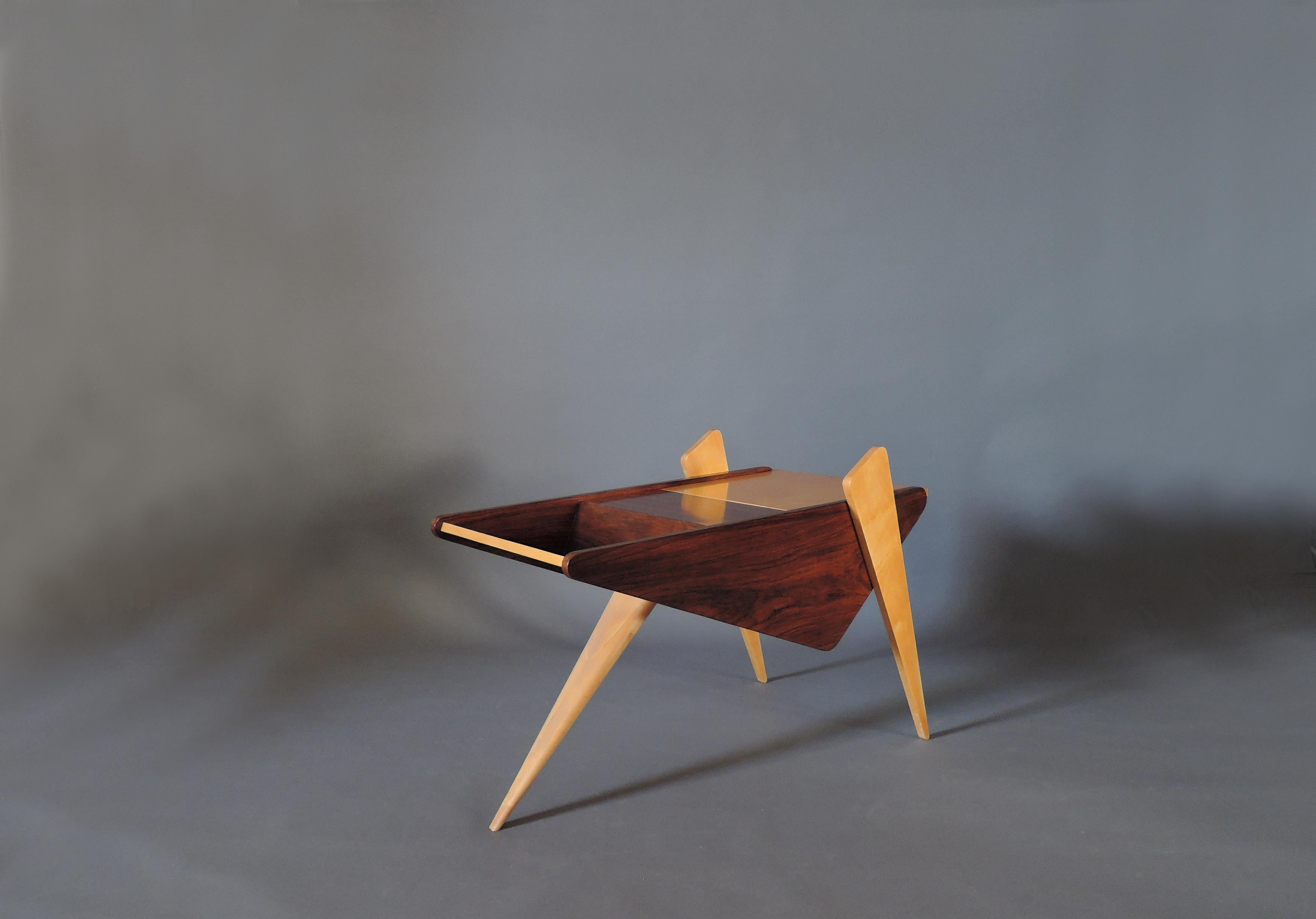 Mid-20th Century Fine French 1950s Rosewood and Sycamore Side Table/  Magazine Rack For Sale
