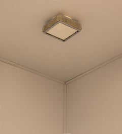 A Fine French 1970 Square Glass and Chrome Flush Mount by Jean Perzel