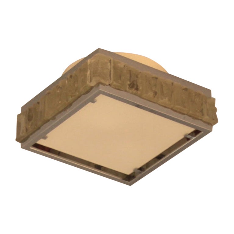 A Fine French 1970 Square Glass and Chrome Flush Mount by Jean Perzel