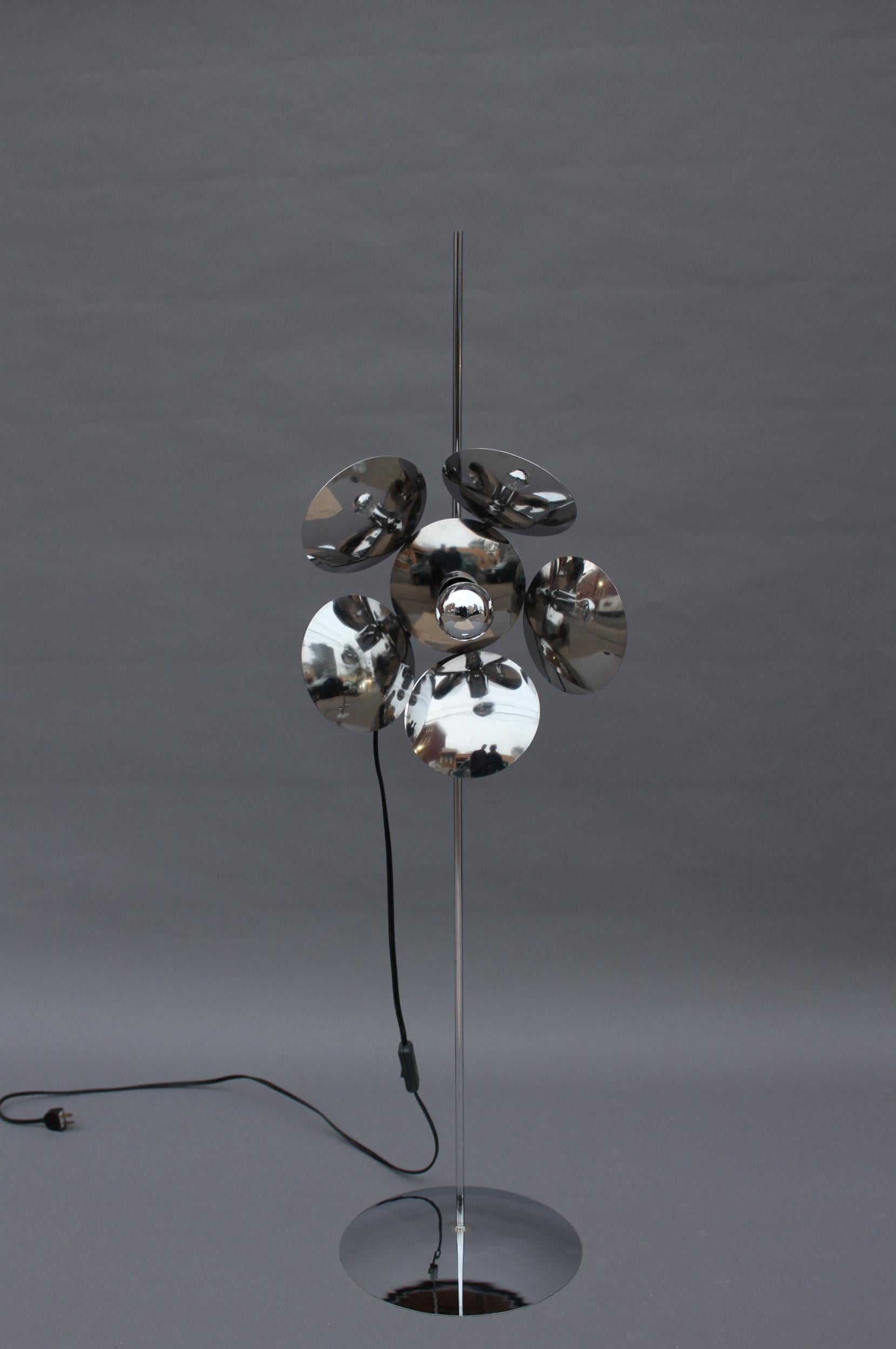 Mid-Century Modern Fine French 1970s Adjustable Chrome Floor Lamp For Sale