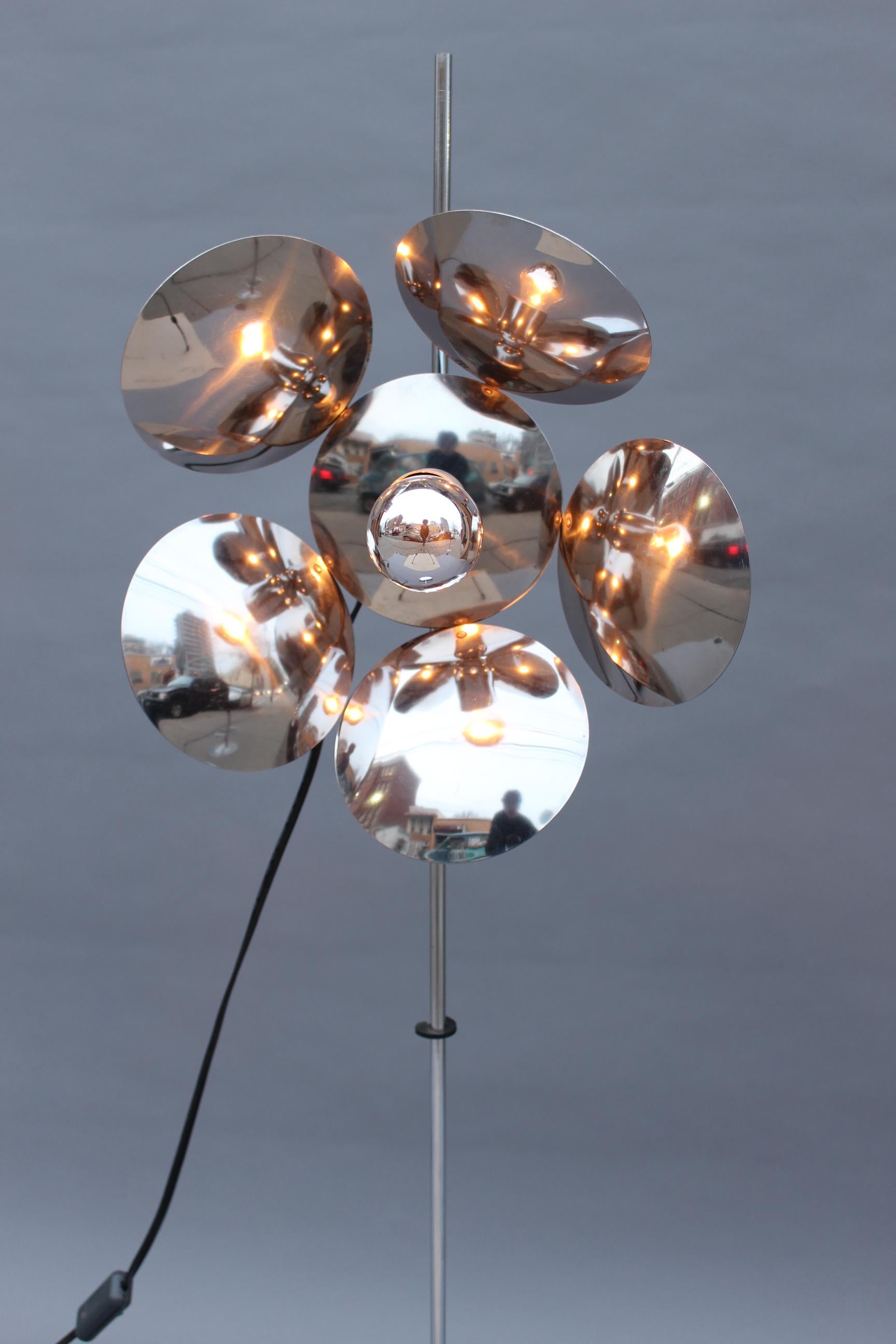 Late 20th Century Fine French 1970s Adjustable Chrome Floor Lamp For Sale