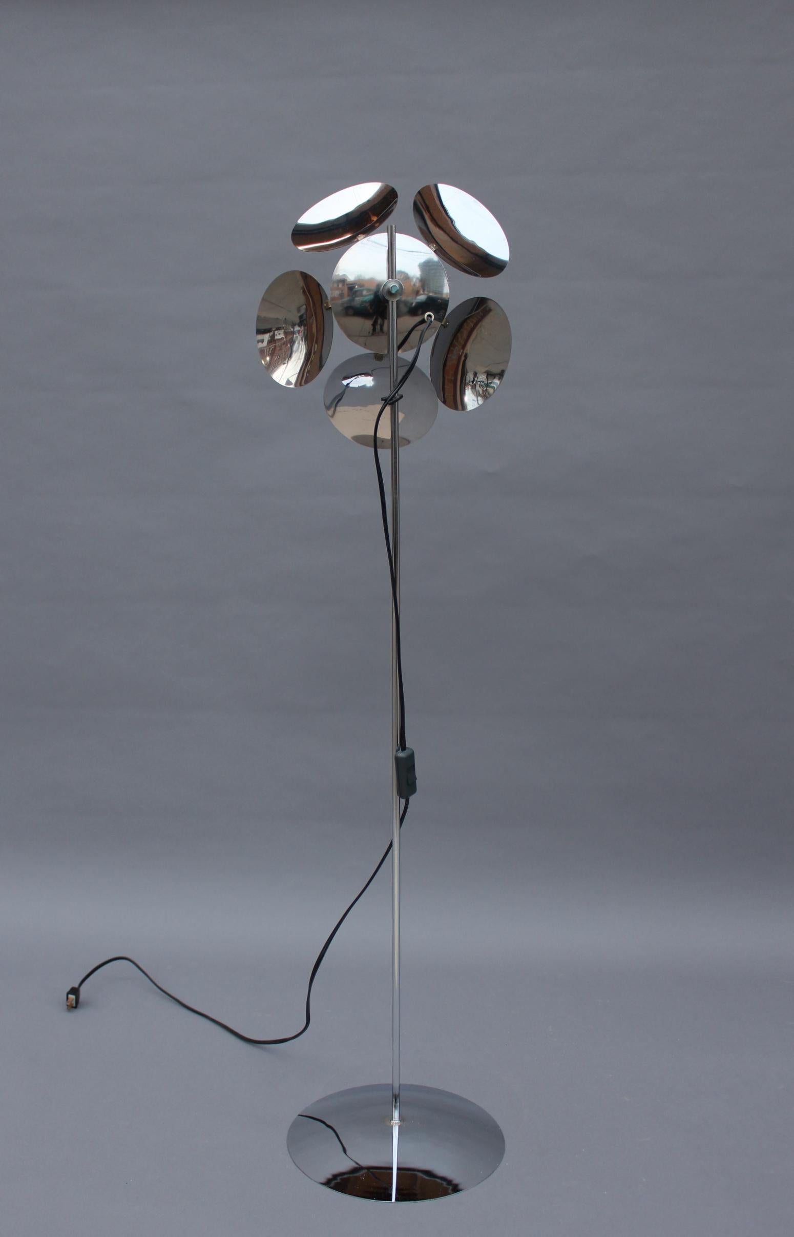 Fine French 1970s Adjustable Chrome Floor Lamp For Sale 1