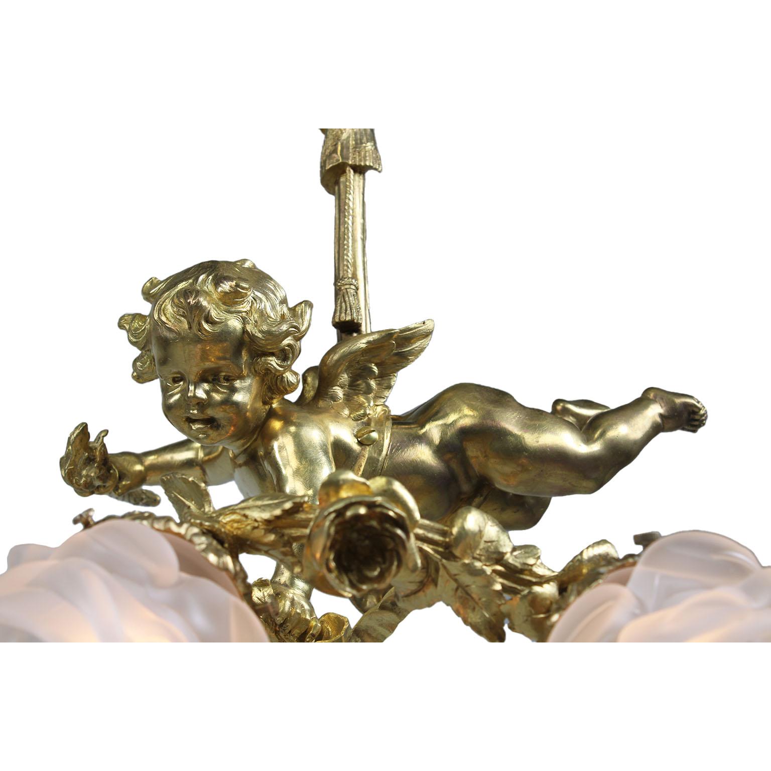 Fine French 19th/20th Century Belle Époque Cherub Whimsical Chandelier Pendant In Good Condition For Sale In Los Angeles, CA