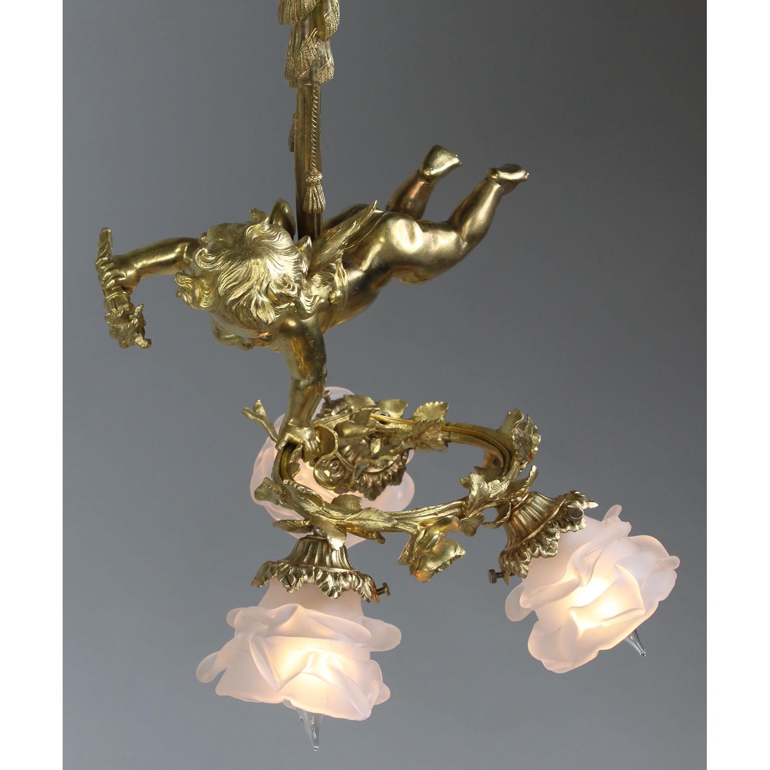 Early 20th Century Fine French 19th/20th Century Belle Époque Cherub Whimsical Chandelier Pendant For Sale