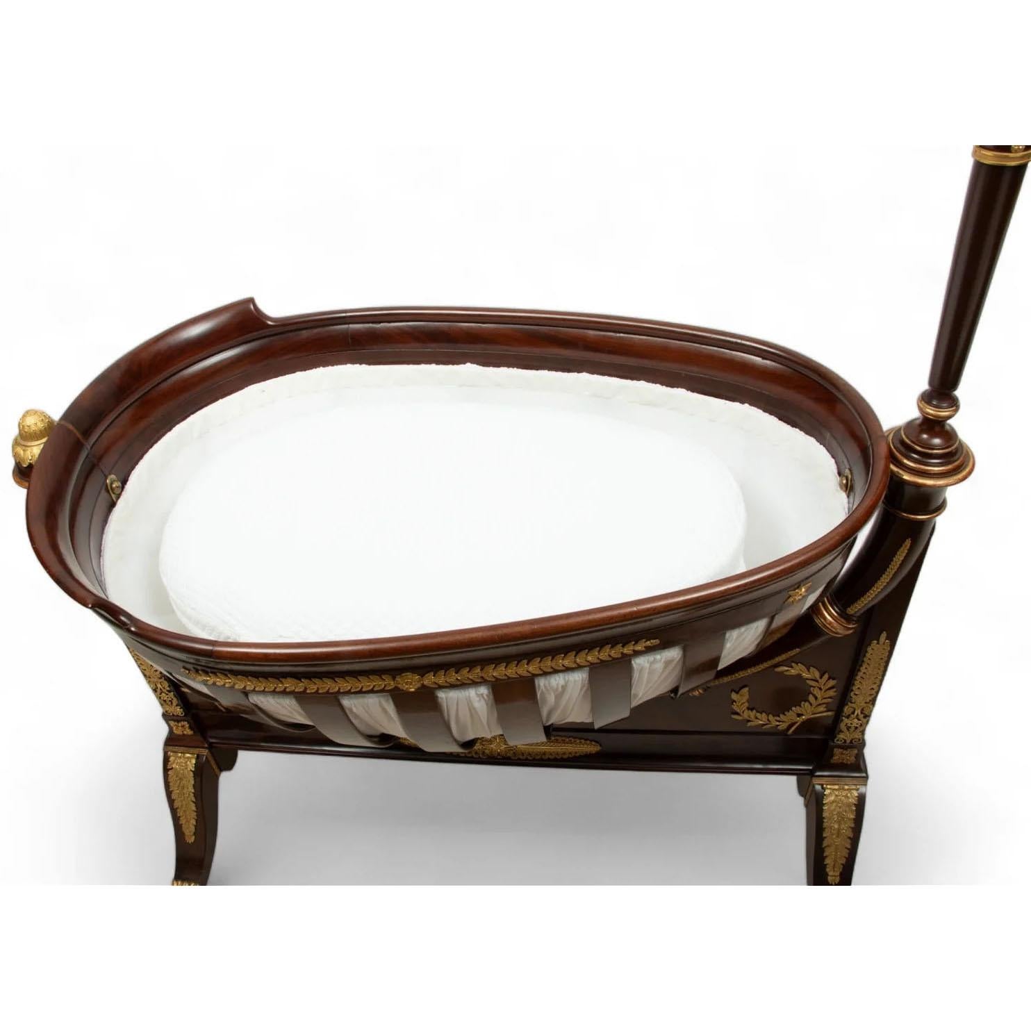 A Fine French 19th Century Empire Style Mahogany and Ormolu Mounted Crib Cradle For Sale 3
