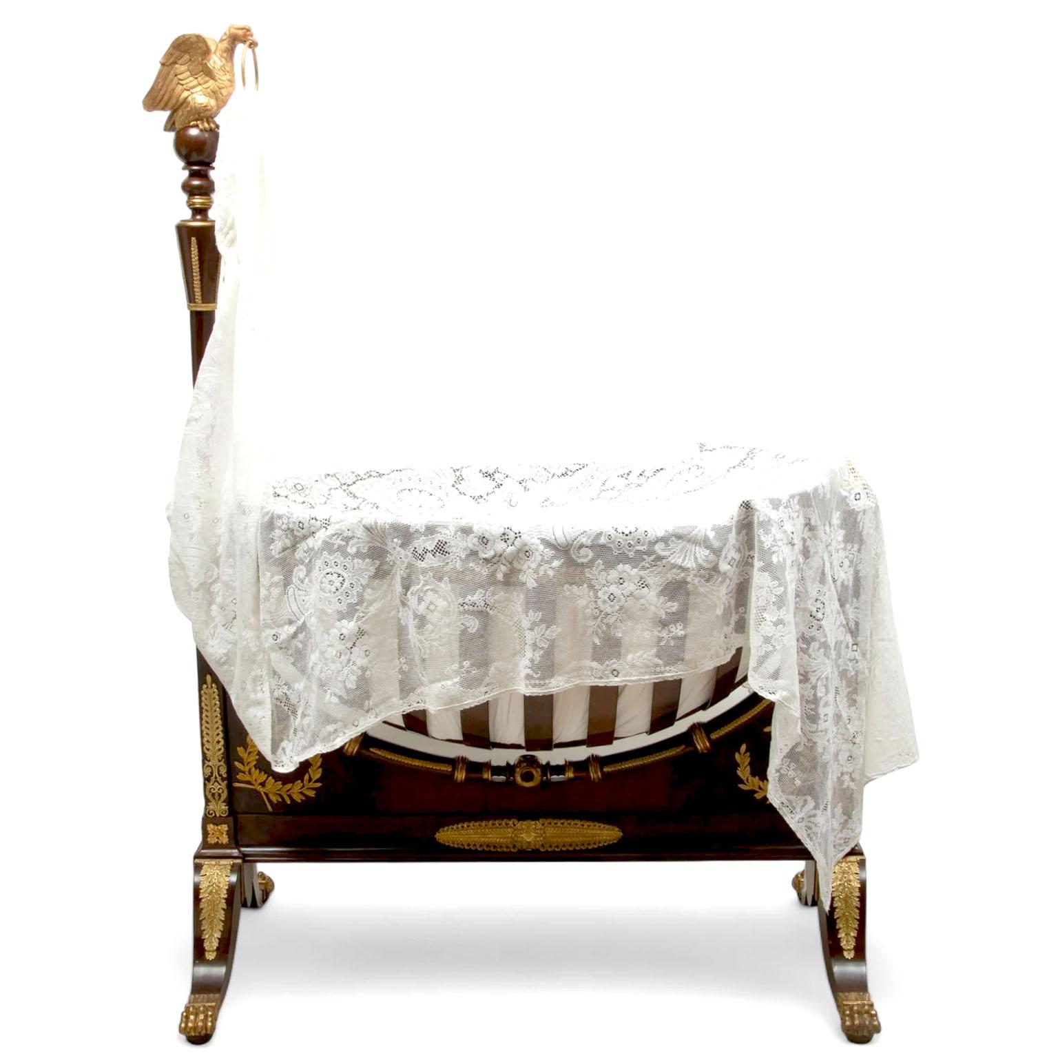 Gilt A Fine French 19th Century Empire Style Mahogany and Ormolu Mounted Crib Cradle For Sale
