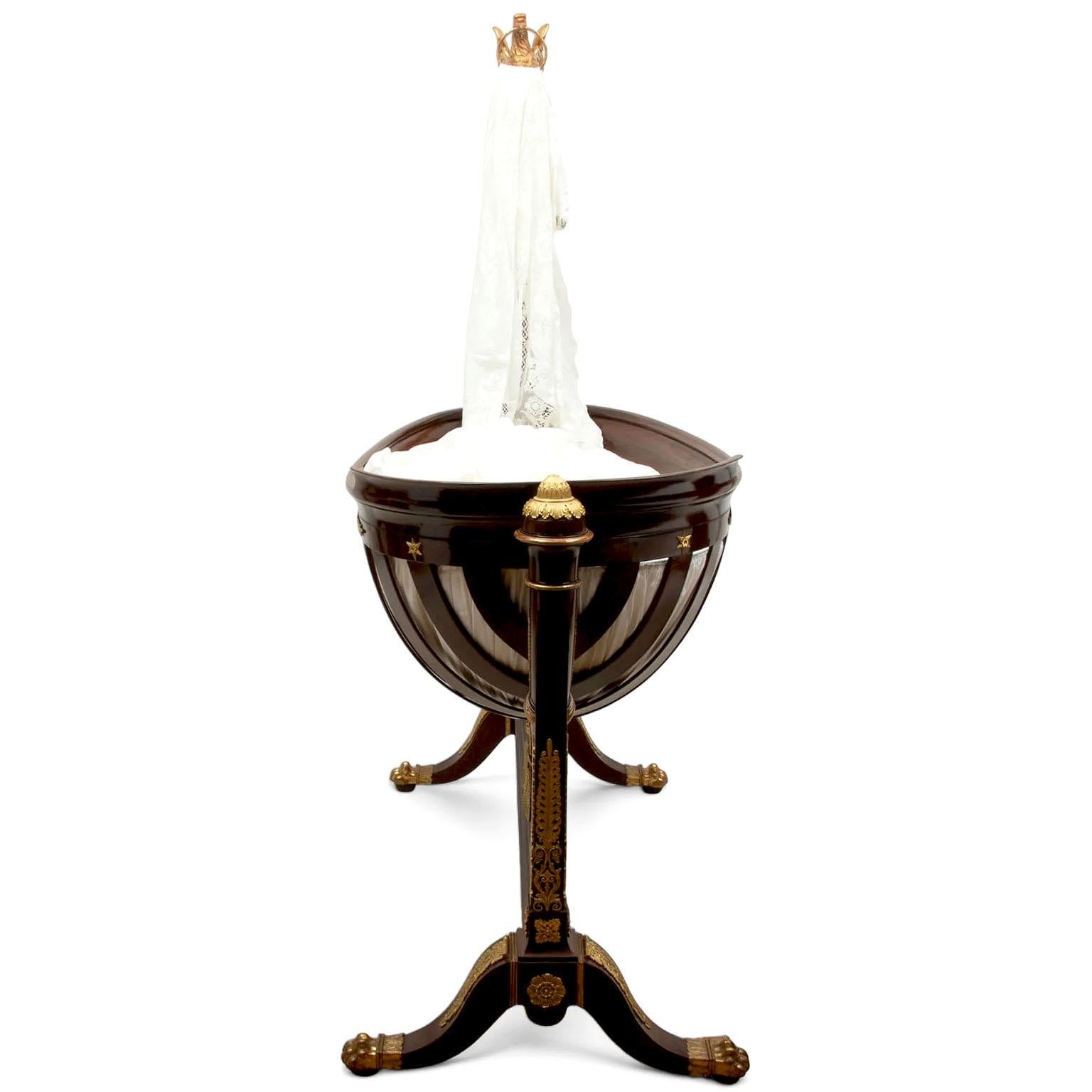 Bronze A Fine French 19th Century Empire Style Mahogany and Ormolu Mounted Crib Cradle For Sale