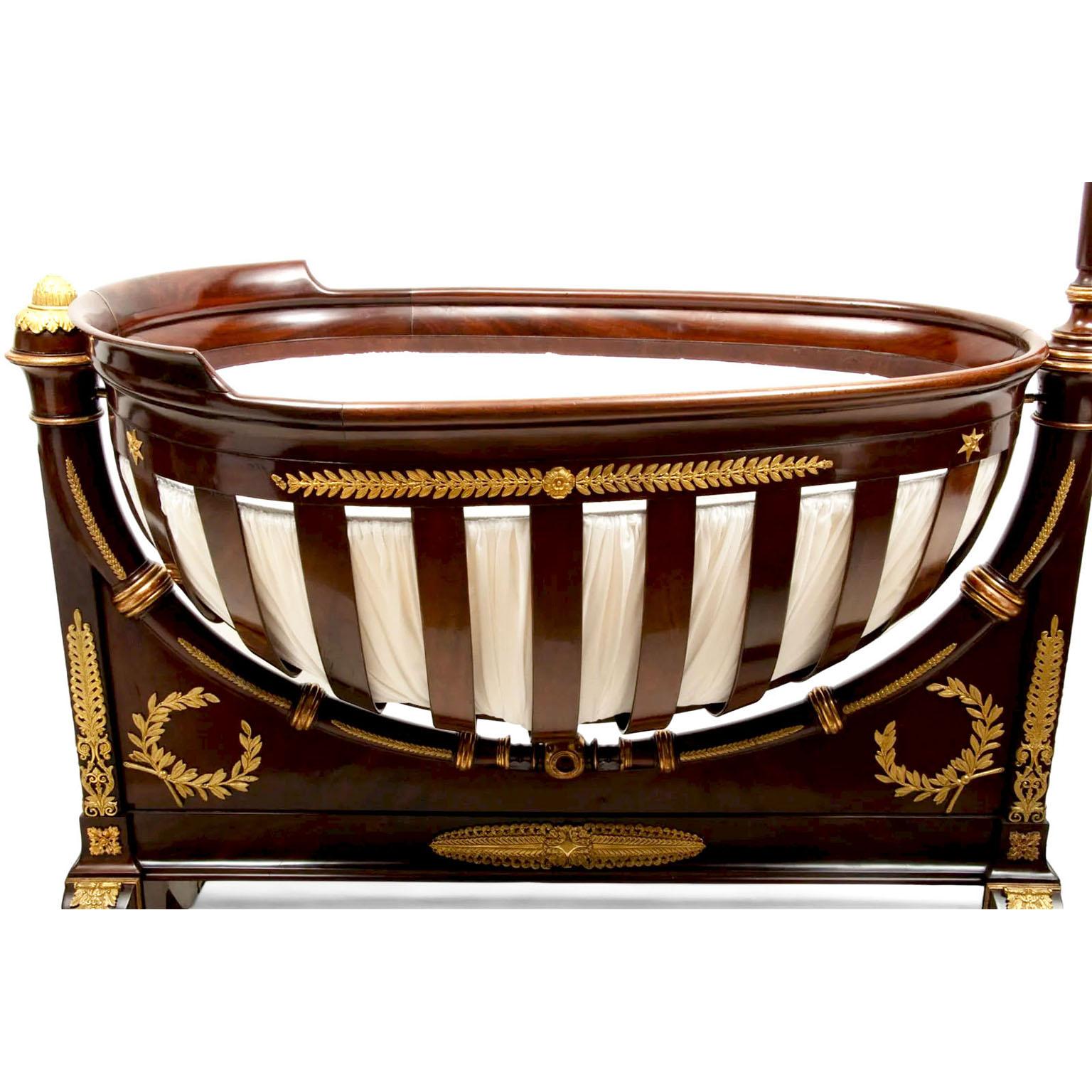 A Fine French 19th Century Empire Style Mahogany and Ormolu Mounted Crib Cradle For Sale 1