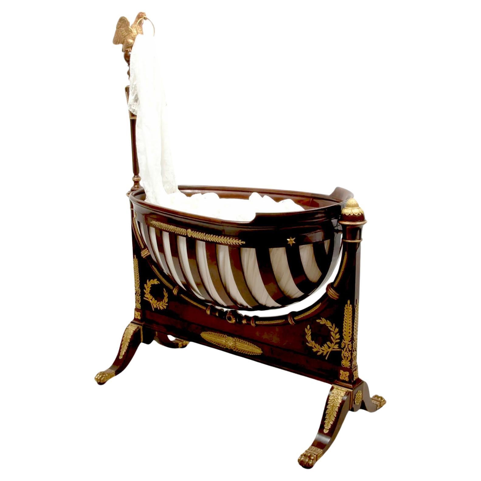 A Fine French 19th Century Empire Style Mahogany and Ormolu Mounted Crib Cradle