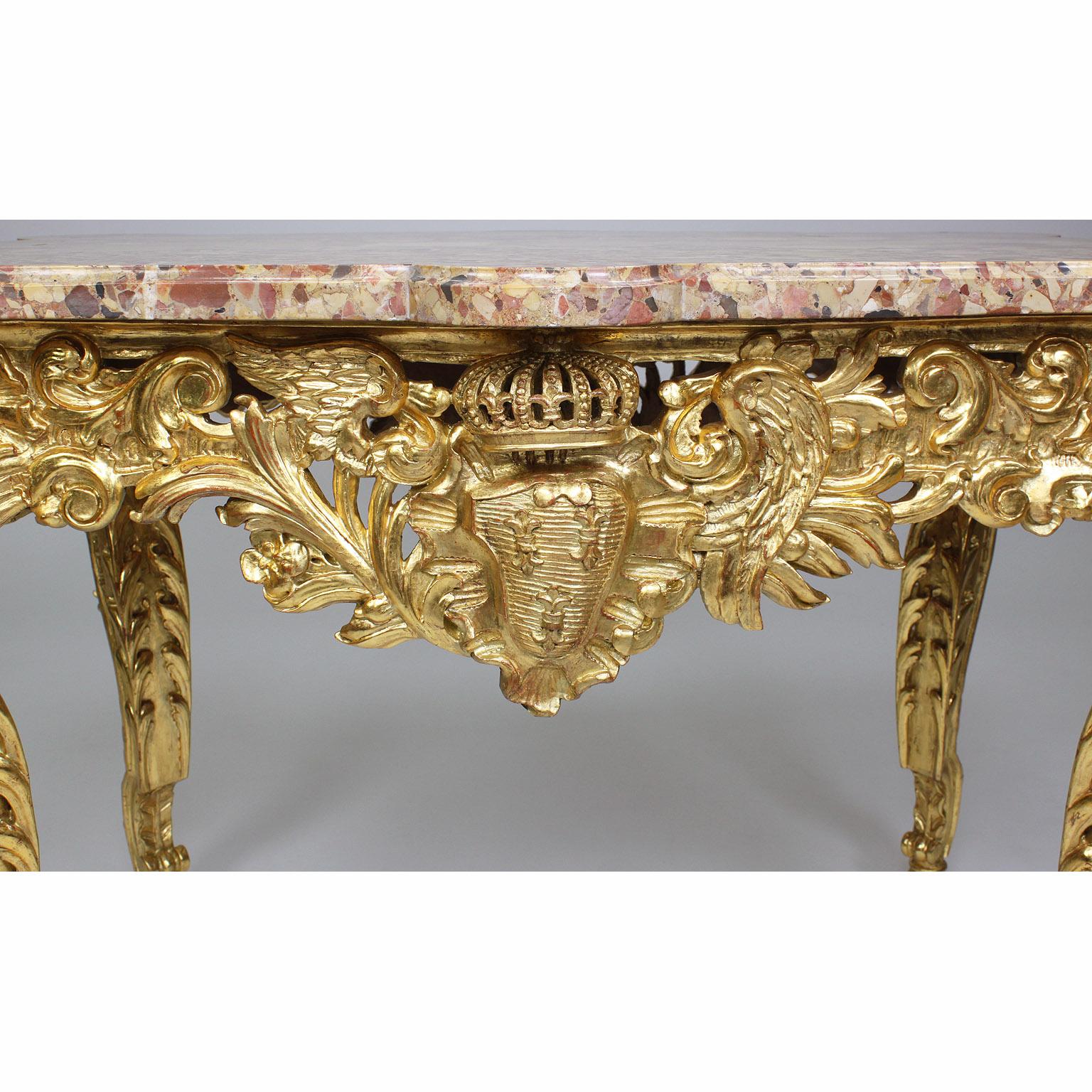 Marble Fine French 19th Century Louis XV Style Giltwood Carved 