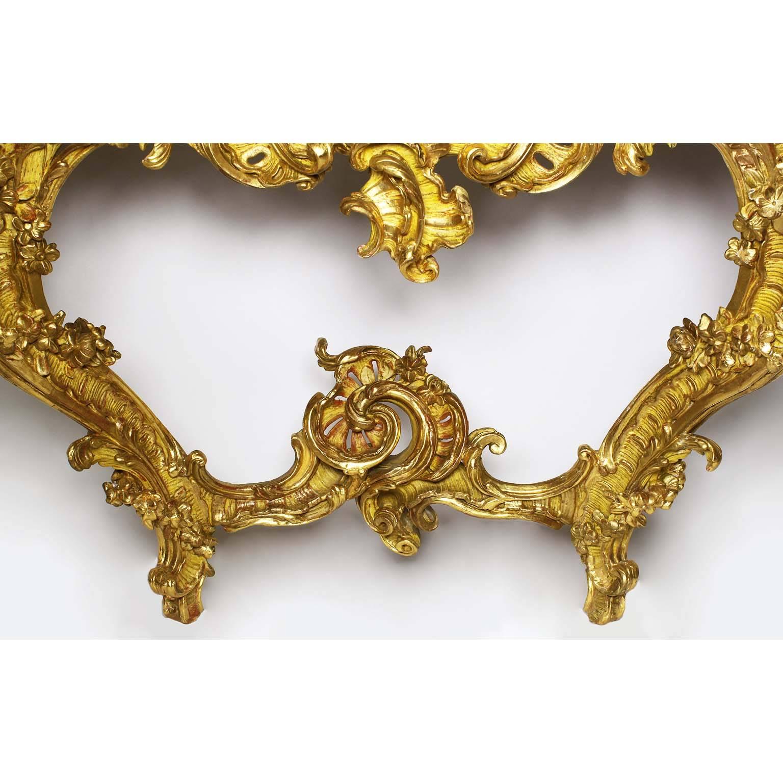 Fine French 19th Century Louis XV Style Rococo Giltwood Carved Console Table In Good Condition In Los Angeles, CA
