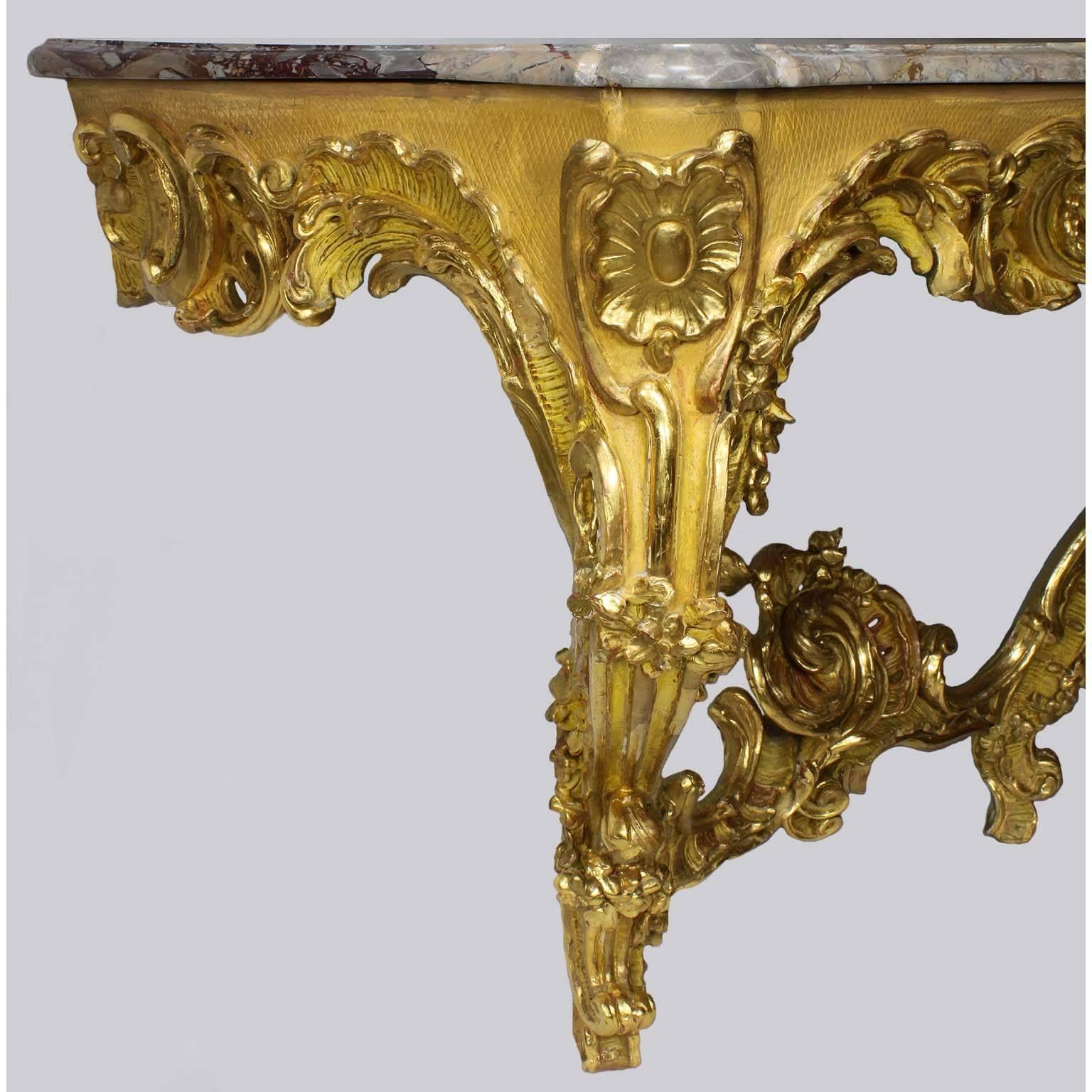 Fine French 19th Century Louis XV Style Rococo Giltwood Carved Console Table 1