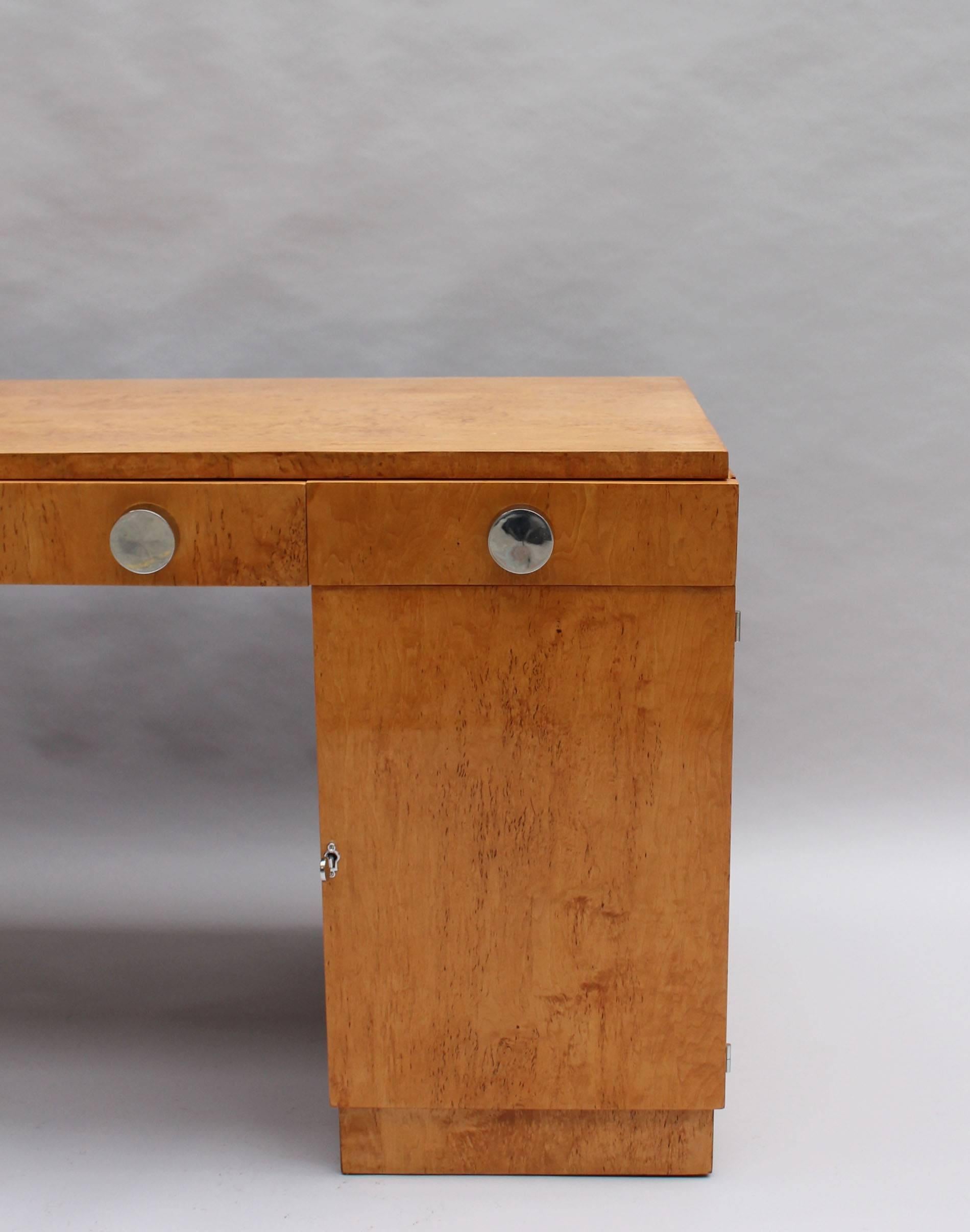 Fine French Art Deco Birch Desk with Chrome Details 6