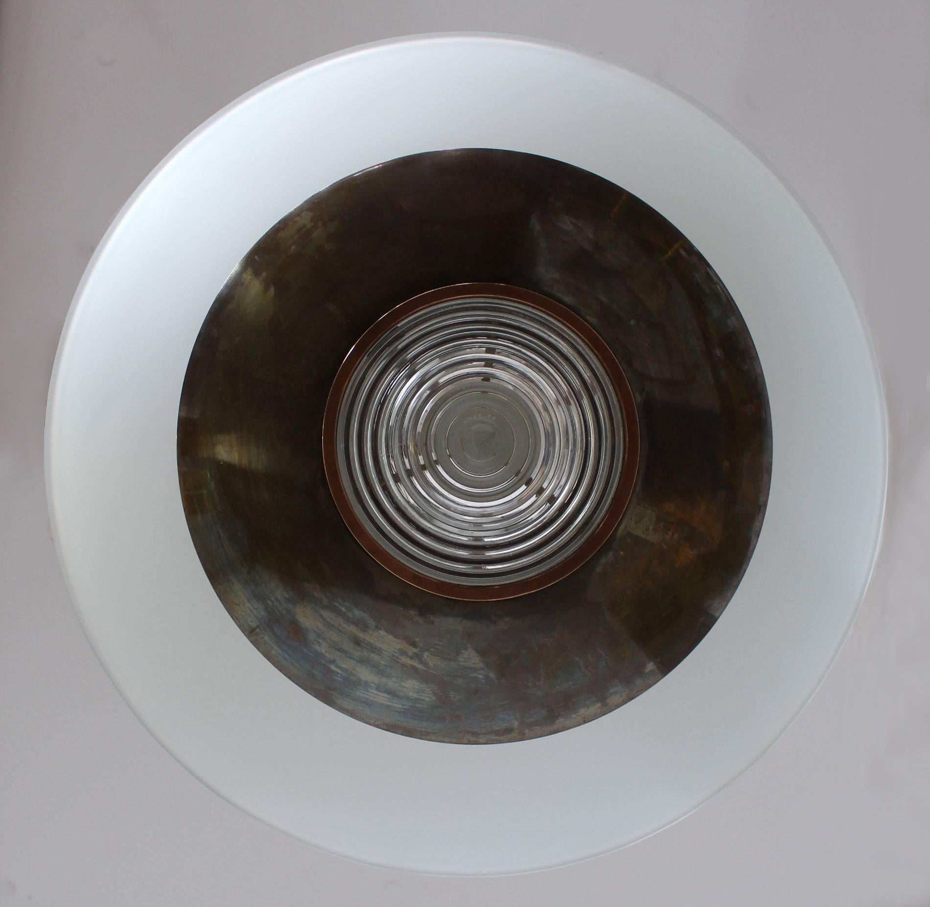 Lustre Art déco français en bronze et verre par Genet et Michon 2