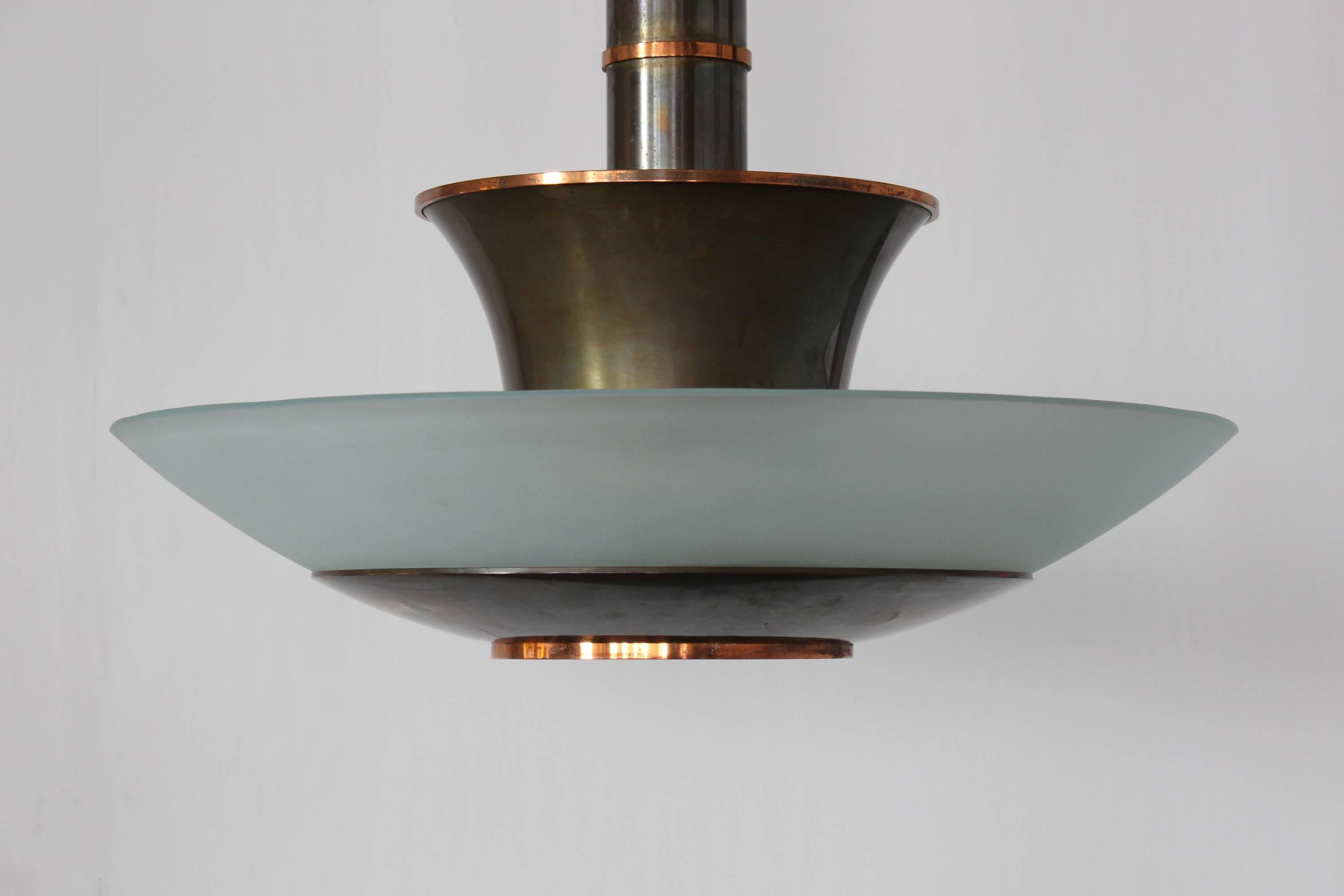 Fine French Art Deco Bronze and Glass Chandelier by Genet et Michon In Good Condition For Sale In Long Island City, NY