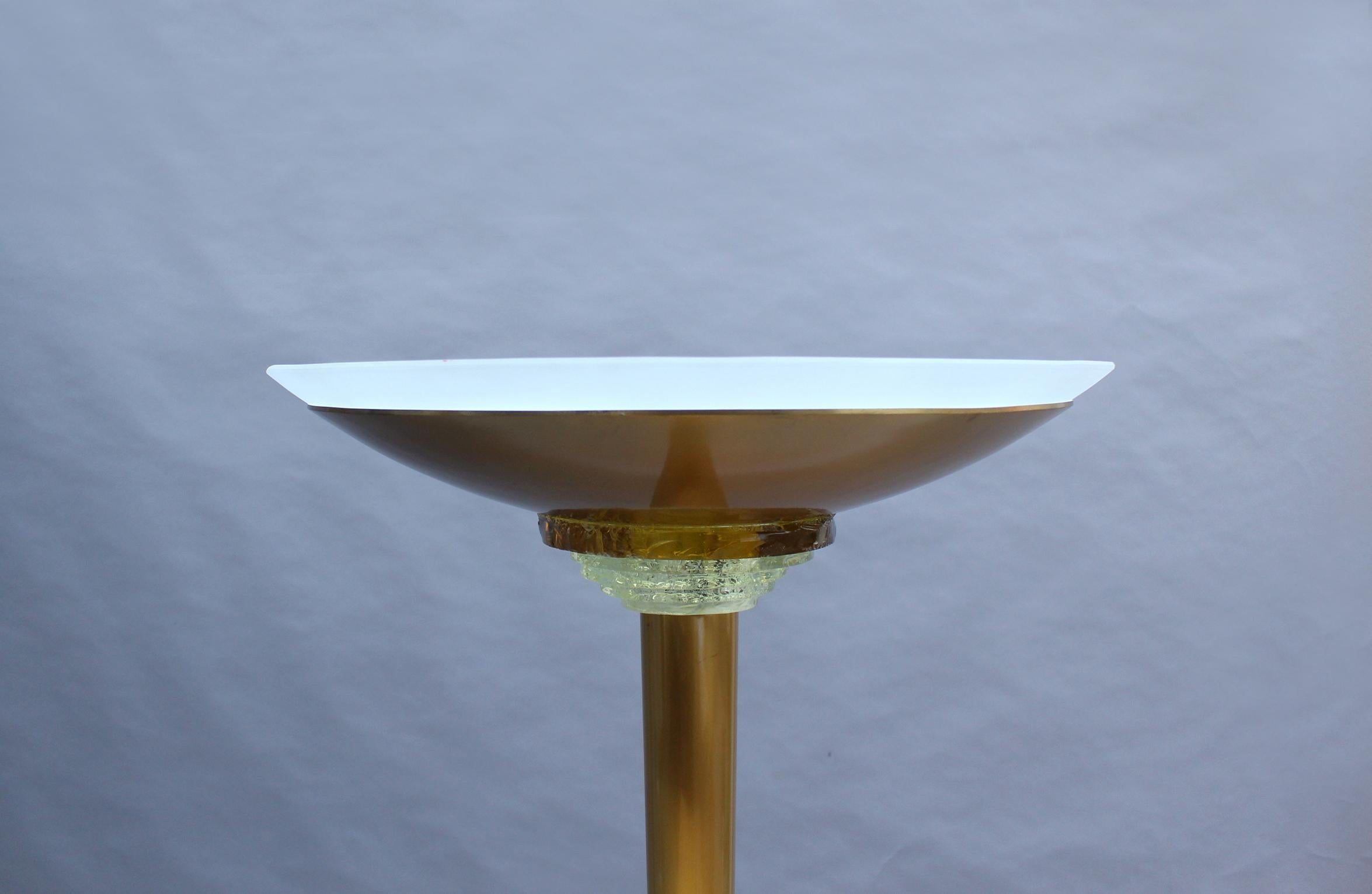Mid-20th Century Fine French Art Deco Bronze and Glass Floor Lamp by Jean Perzel For Sale