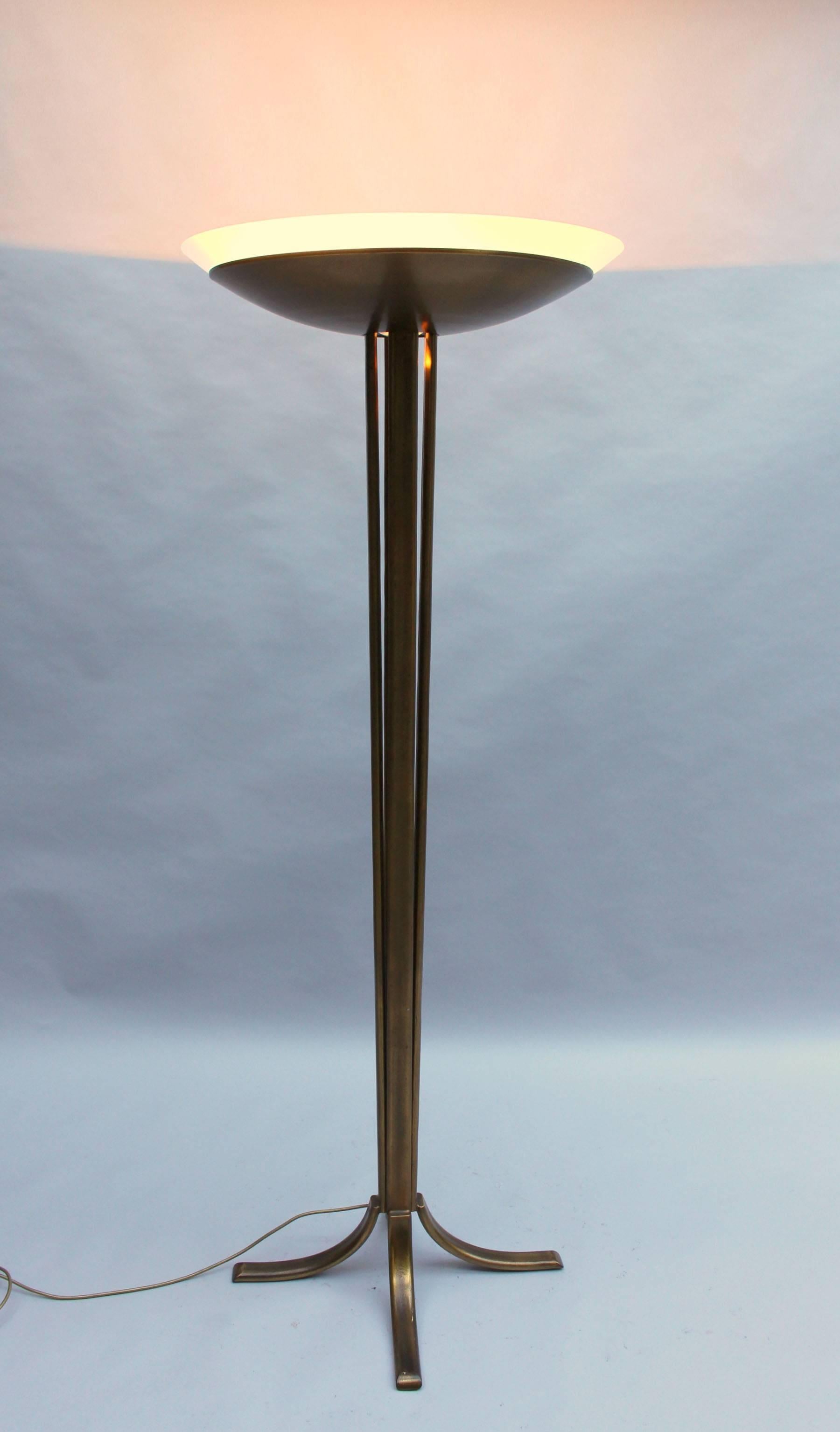 Frosted Fine French Art Deco Bronze and Glass Floor Lamp by Perzel For Sale