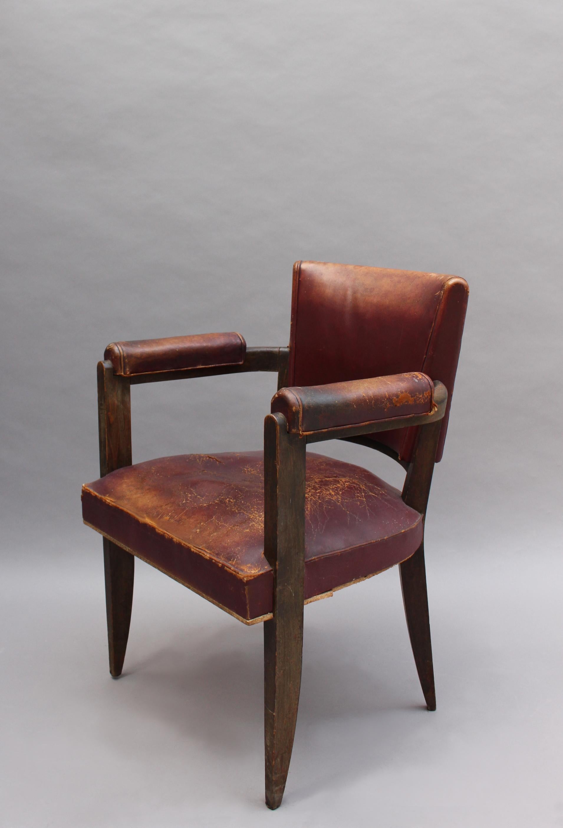 A fine French 1930's stained beech-wood desk armchair.