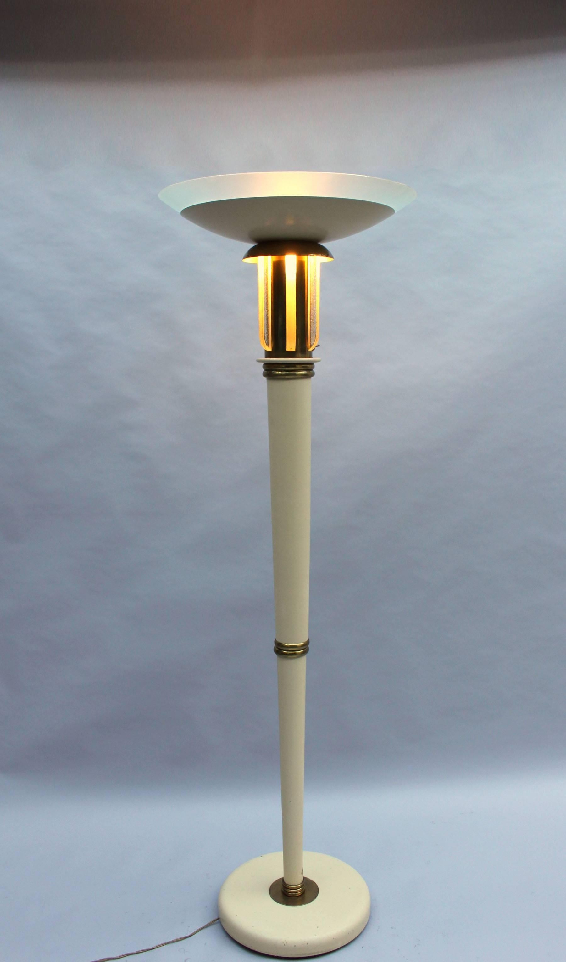 Fine French Art Deco Lacquered Floor Lamp with Glass and Brass details In Good Condition For Sale In Long Island City, NY