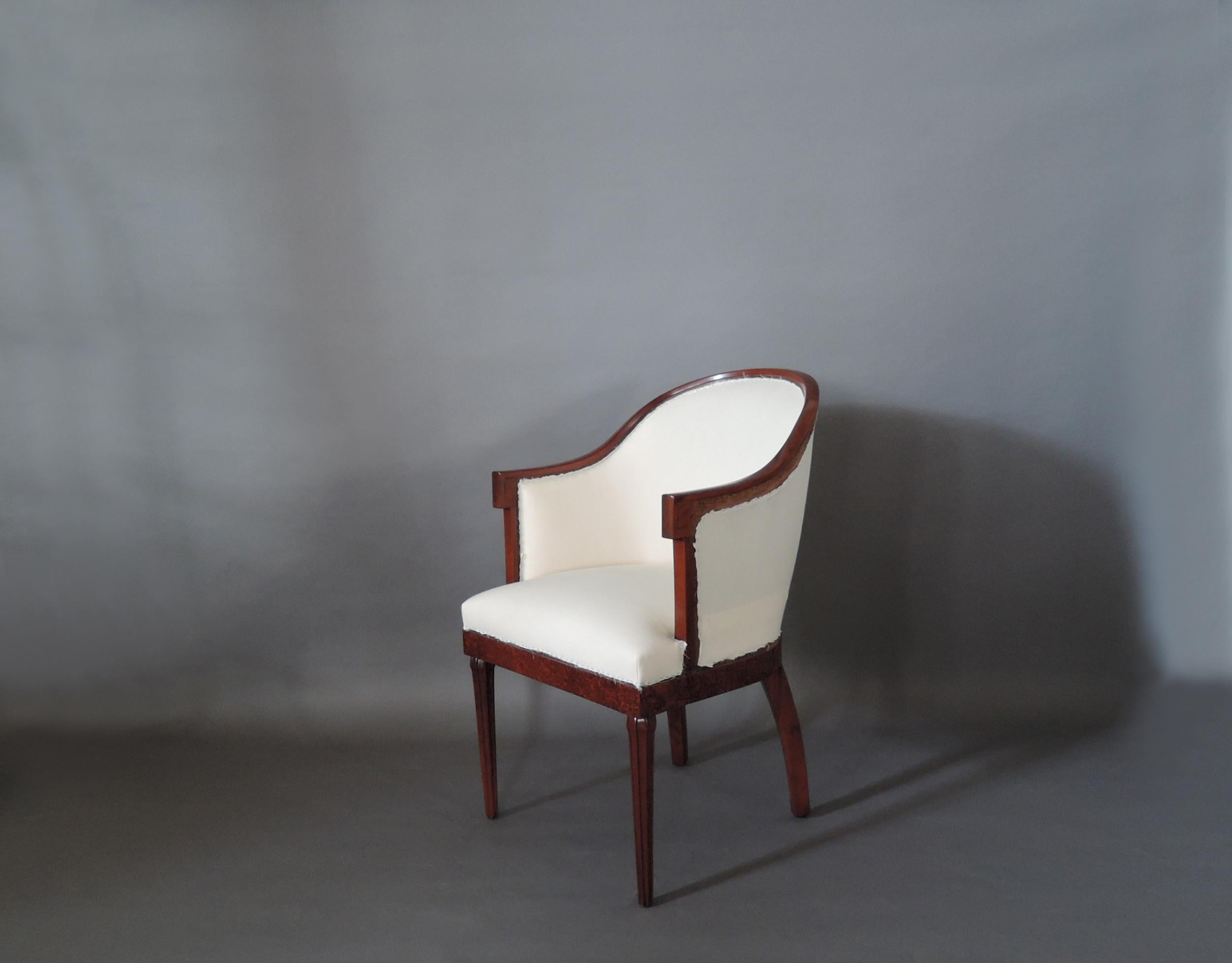 Fine French Art Deco Mahogany and Amboyna Desk Armchair In Good Condition In Long Island City, NY
