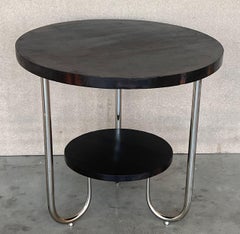 A Fine French Art Deco Mahogany and Chrome Two-Tiered Gueridon Side Table