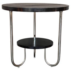 Table d'appoint à deux niveaux en acajou et chrome, de style Art Déco français, à Gueridon