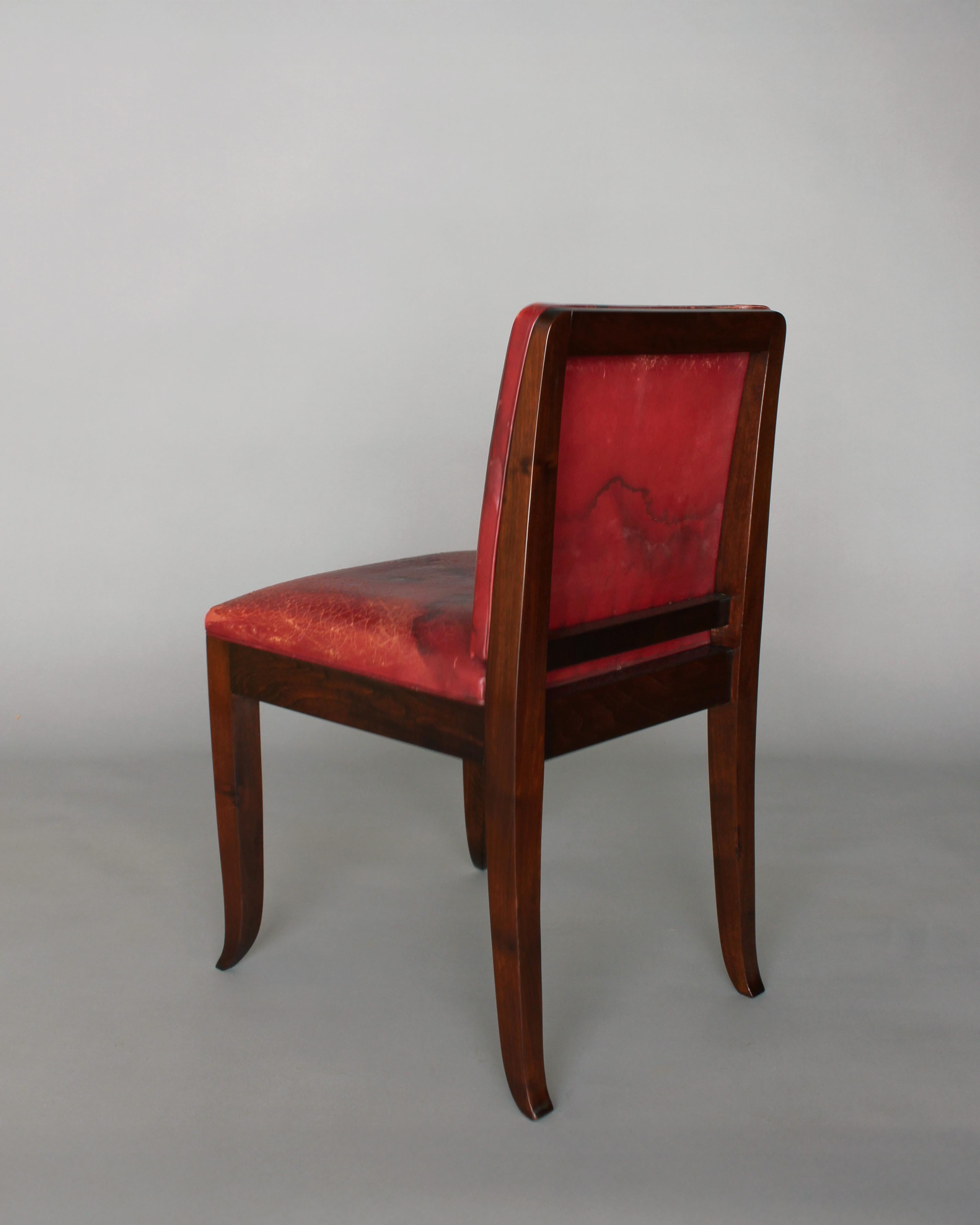 Leather A Fine French Art Deco Mahogany Side Chairs