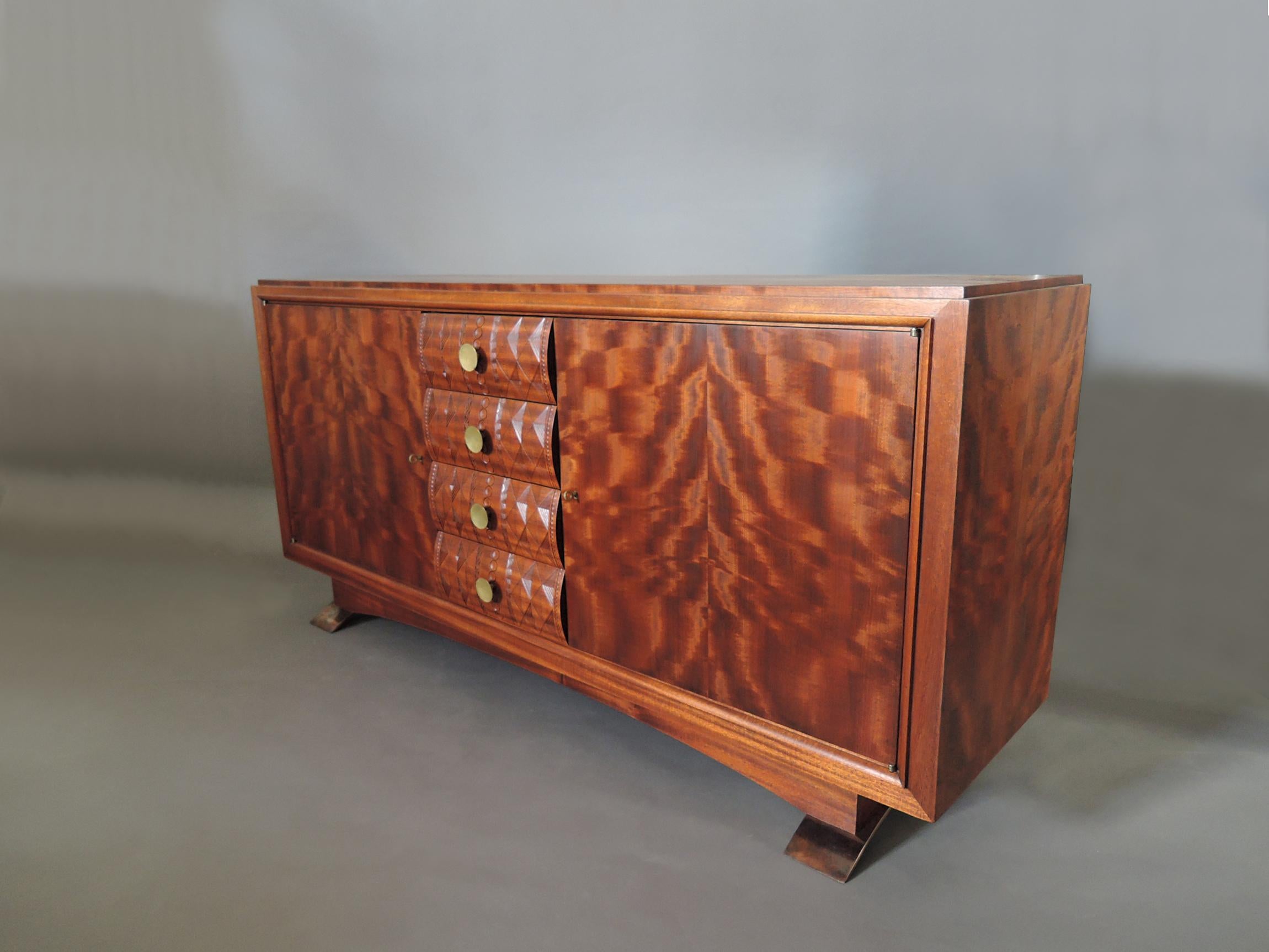 Bronze Fine French Art Deco Mahogany Sideboard by Albert Guenot for 