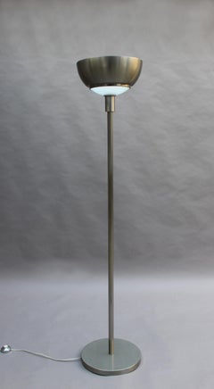 Fine French Art Deco Nickel and Glass Floor Lamp by Jean Perzel