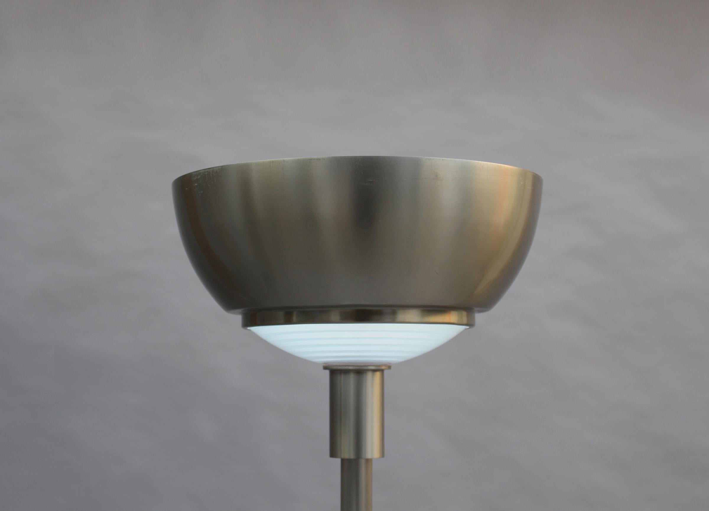Mid-20th Century Fine French Art Deco Nickel and Glass Floor Lamp by Jean Perzel For Sale