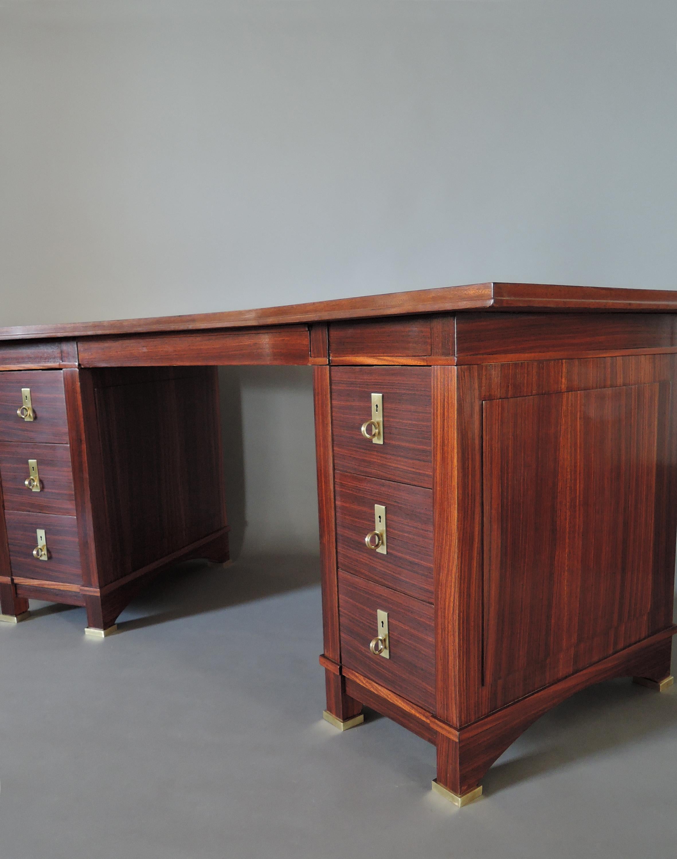 Fine French Art Deco Palisander Pedestal Desk with Bronze Details 4