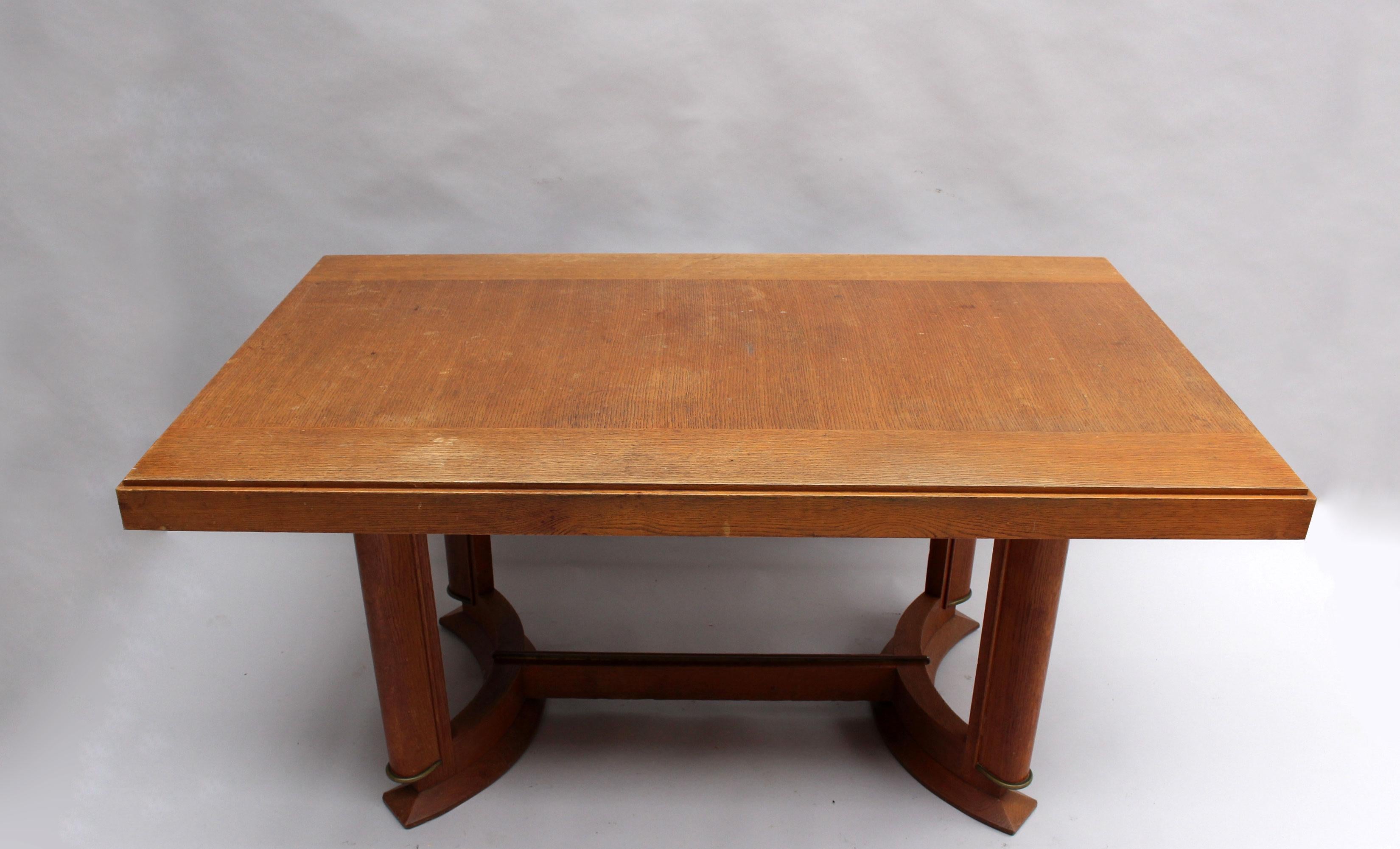 Fine French Art Deco Rectangular Oak Dining Table For Sale 1