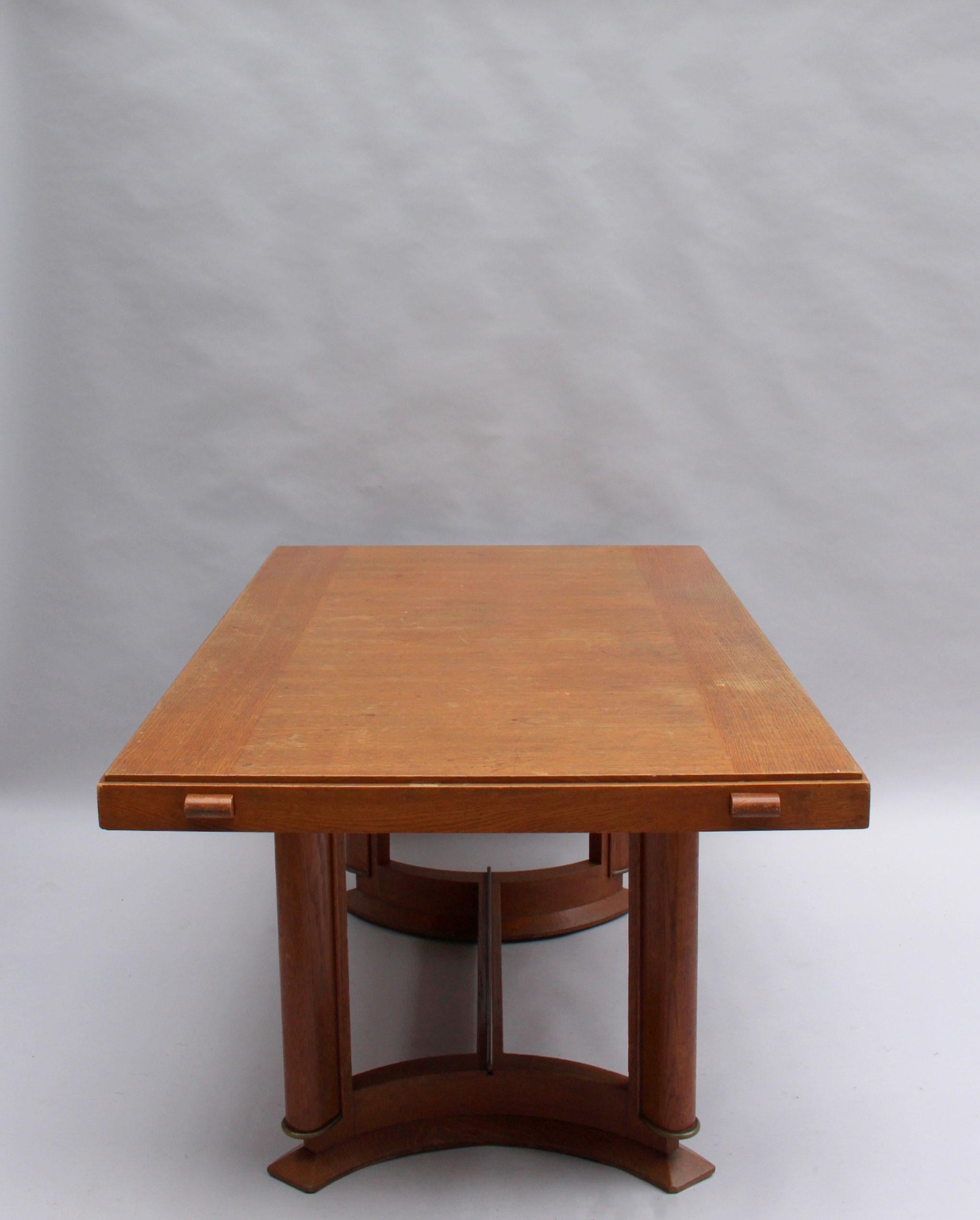 Laiton Fine French Art Deco Rectangular Oak Dining Table en vente